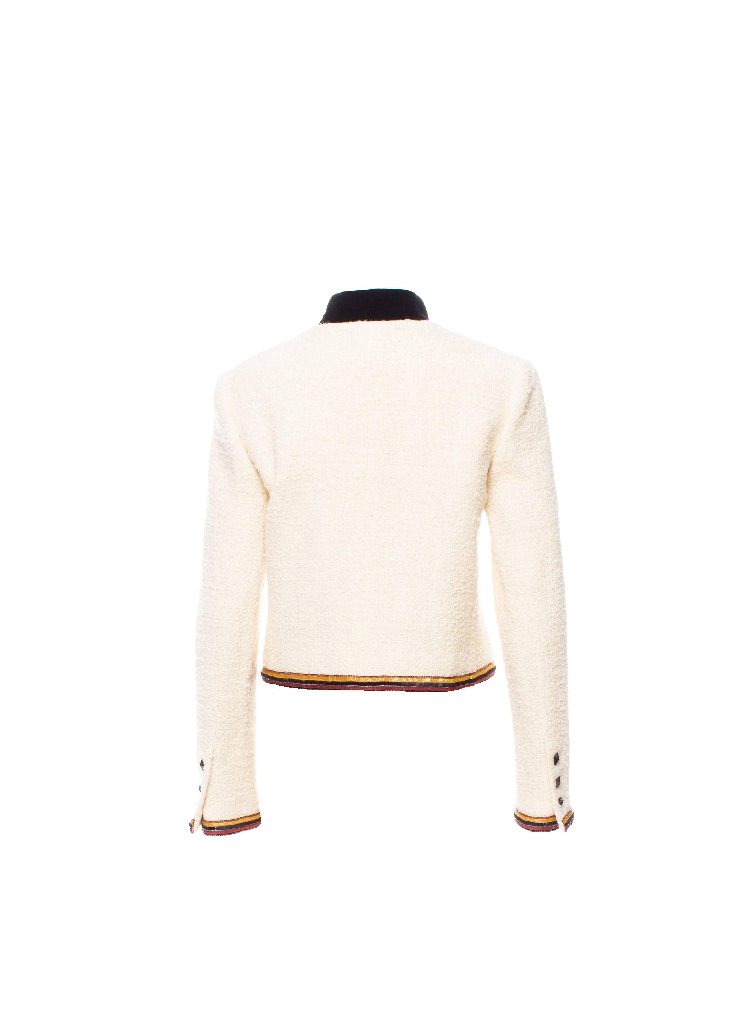 Beige Chanel Artist Ivory Tweed Embroidered Sequins CC Logo Button Jacket Skirt Suit