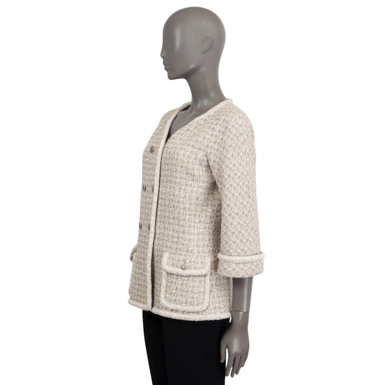 CHANEL ivory viscose 2014 14P DOUBLE BREASTED TWEED Jacket 38 S For ...