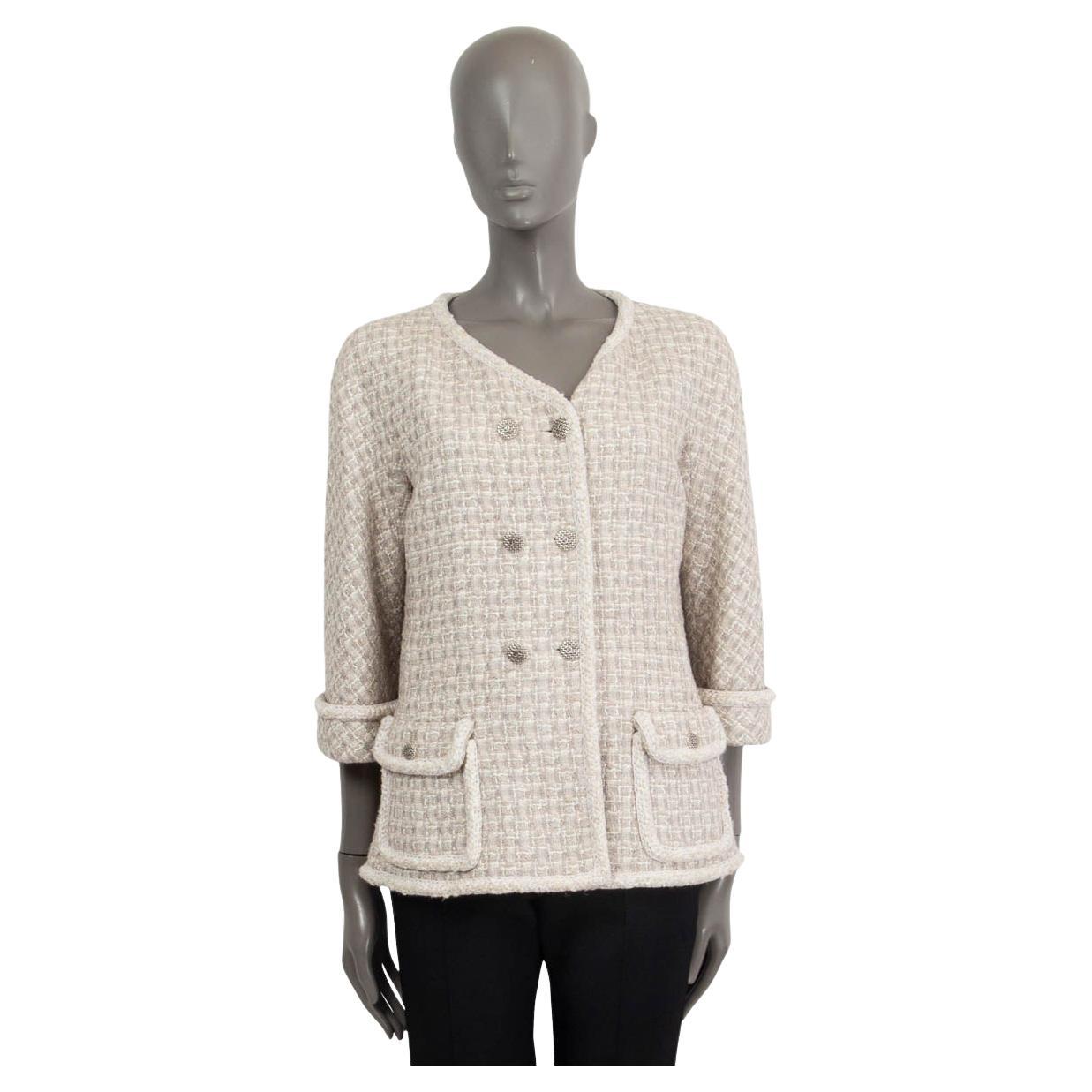 CHANEL ivory viscose 2014 14P DOUBLE BREASTED TWEED Jacket 38 S For Sale