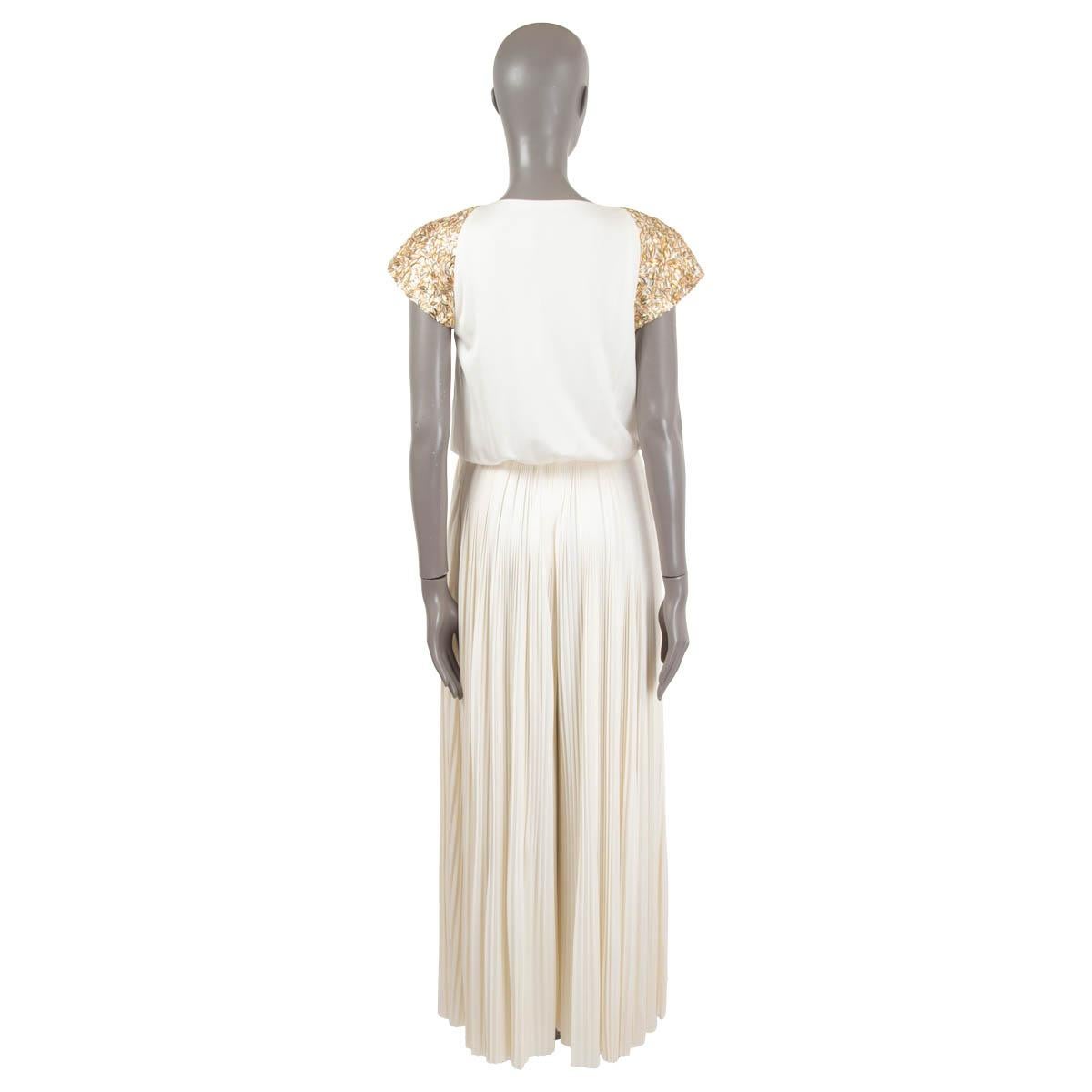 Beige CHANEL ivory viscose 2018 18C GREECE BEADED & PLEATED Jumpsuit 38 S For Sale