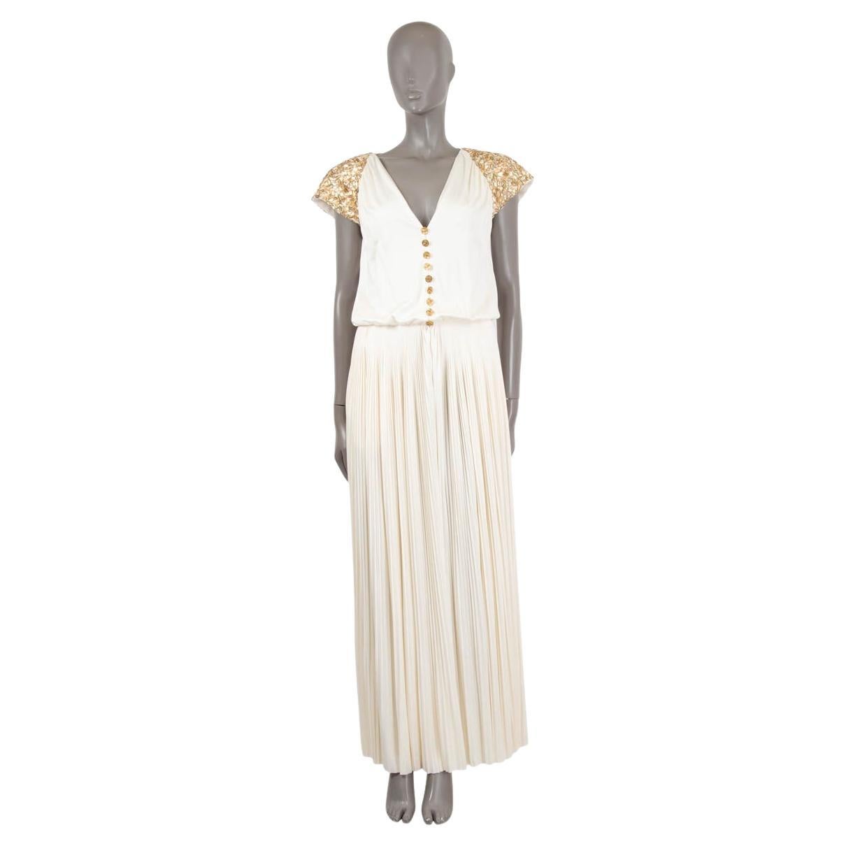 CHANEL Elfenbeinfarbener Viskose-Overall 2018 18C GREECE BEADED & PLEATED Jumpsuit 38 S