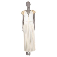 CHANEL ivory viscose 2018 18C GREECE BEADED & PLEATED Jumpsuit 38 S