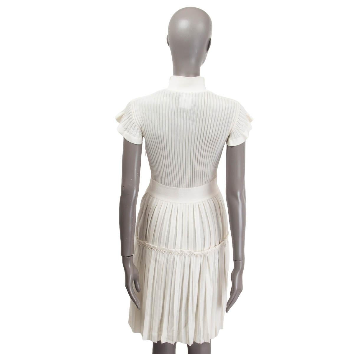 Women's CHANEL ivory viscose 2018 PLEATED CAP SLEEVE KNIT SHIRT Dress 38 S