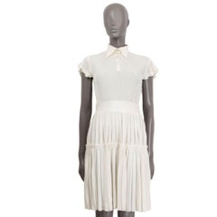 CHANEL Elfenbein Viskose 2018 PLEATED CAP SLEEVE KNIT SHIRT Kleid 38 S