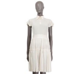 CHANEL ivory viscose 2018 PLEATED CAP SLEEVE KNIT SHIRT Dress 38 S