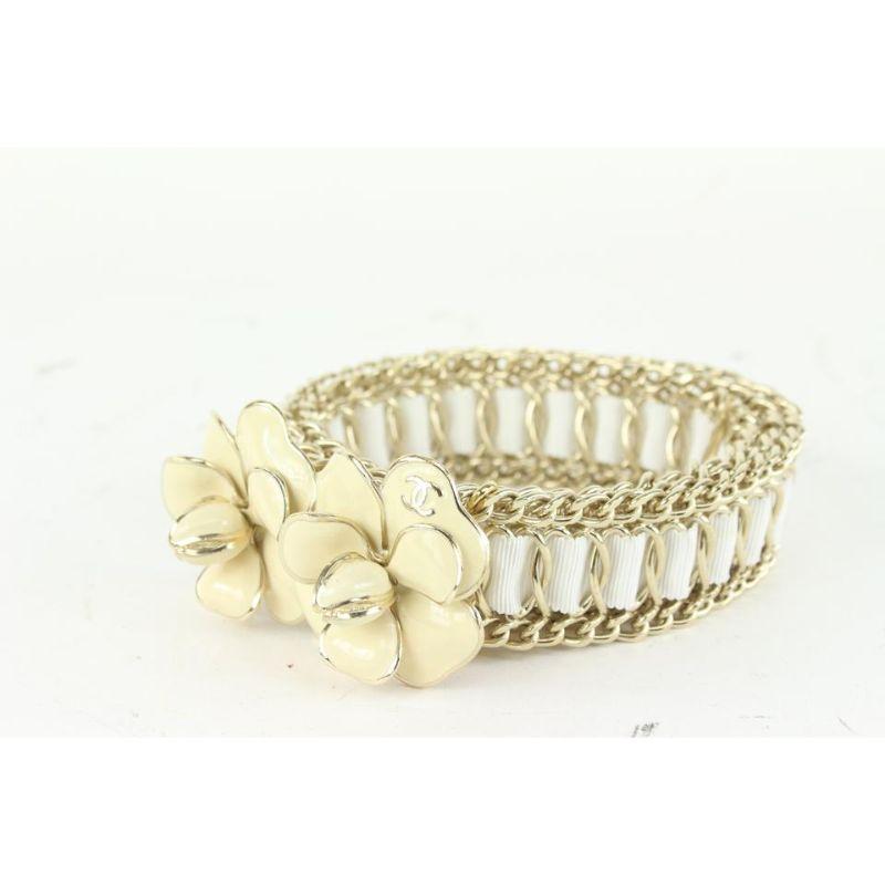 Chanel Ivory White Grosgrain CC Logo Flower Chain Belt 930c18 4