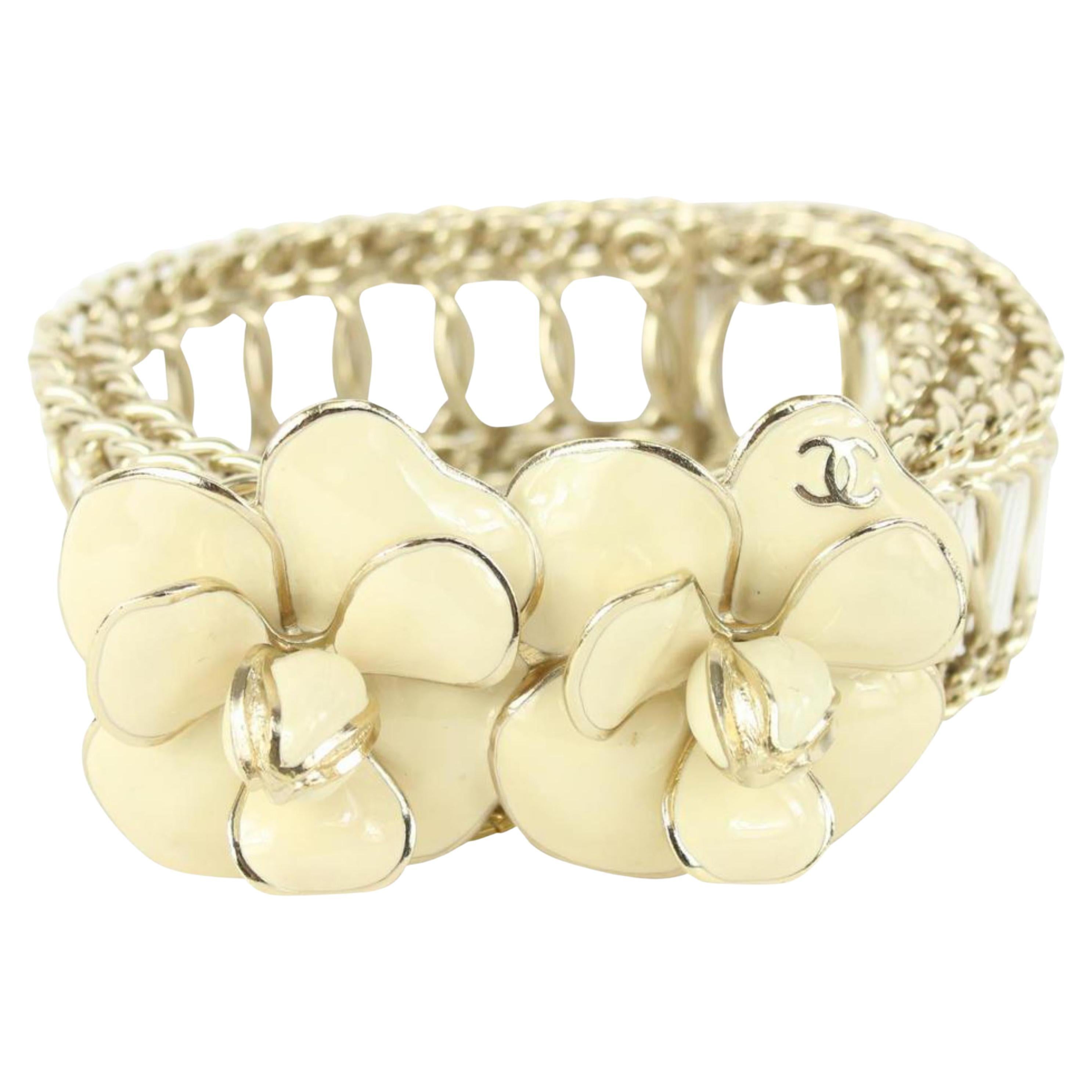 Chanel Ivory White Grosgrain CC Logo Flower Chain Belt 930c18