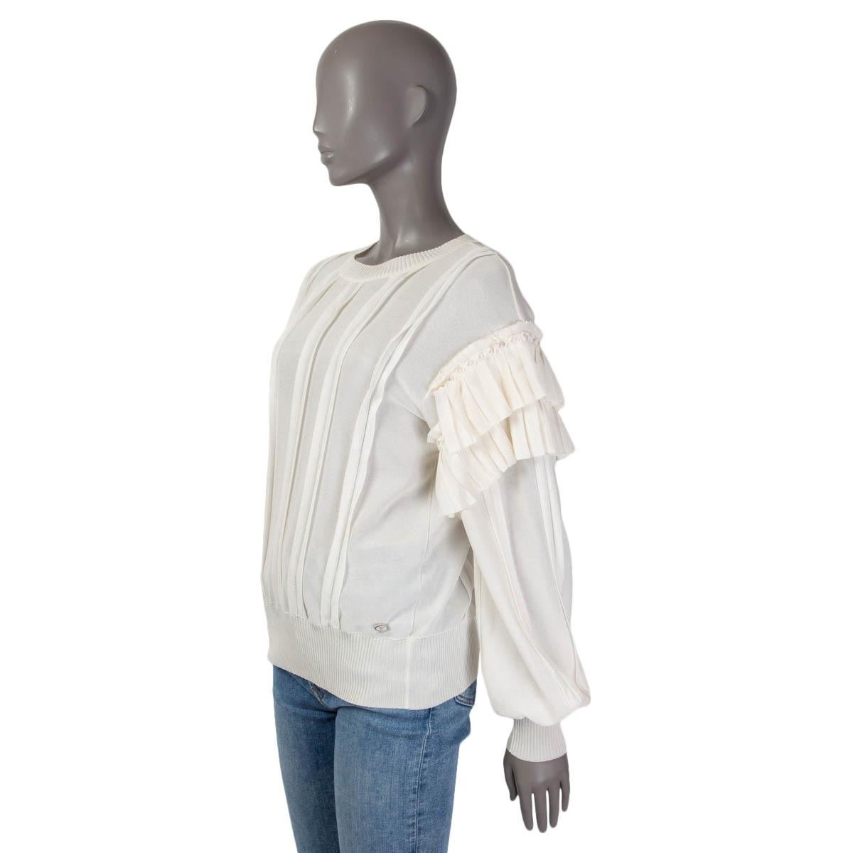 Women's CHANEL ivory white silk 2018 RUFFLED Sweater 38 S For Sale