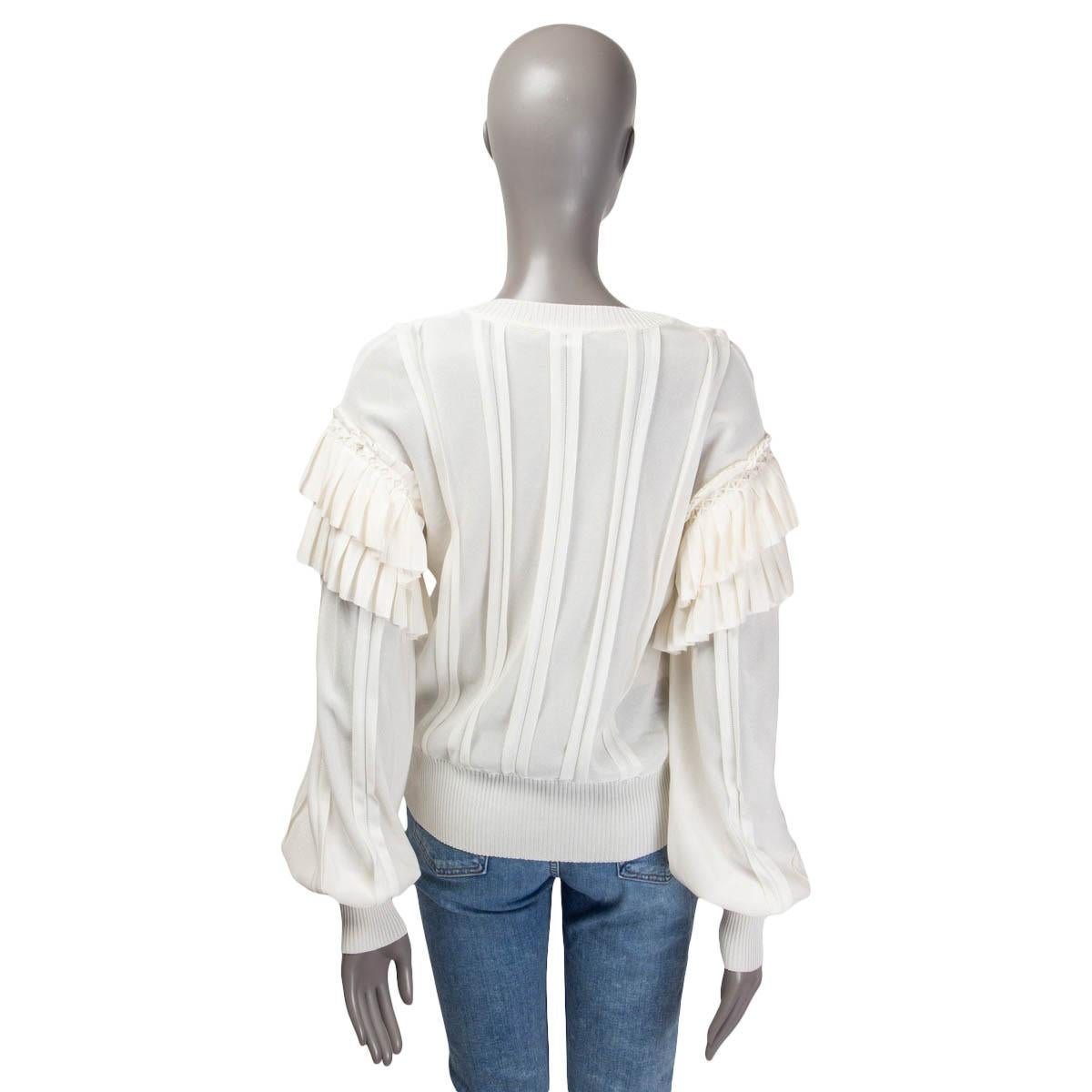 CHANEL ivory white silk 2018 RUFFLED Sweater 38 S For Sale 1