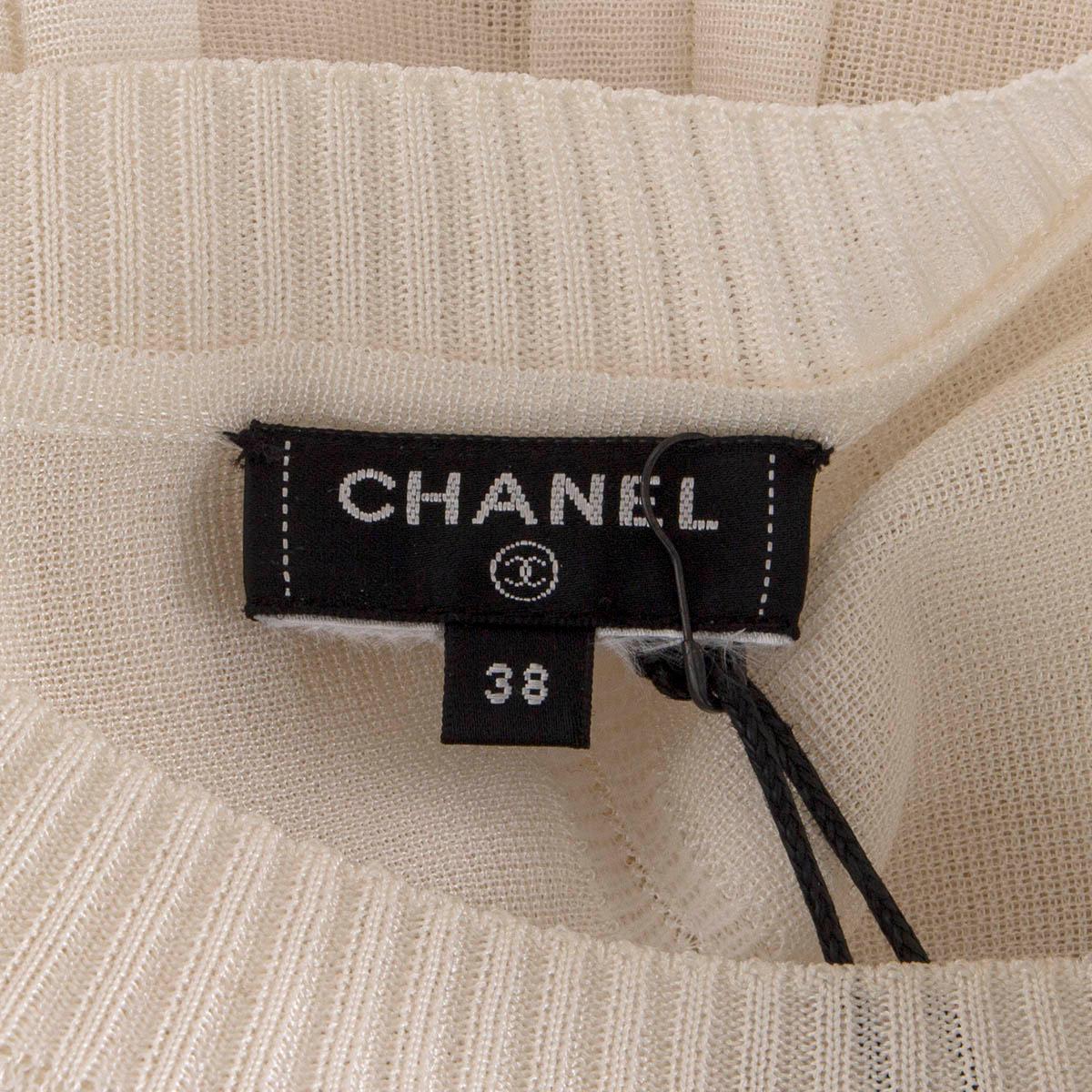 CHANEL ivory white silk 2018 RUFFLED Sweater 38 S For Sale 3