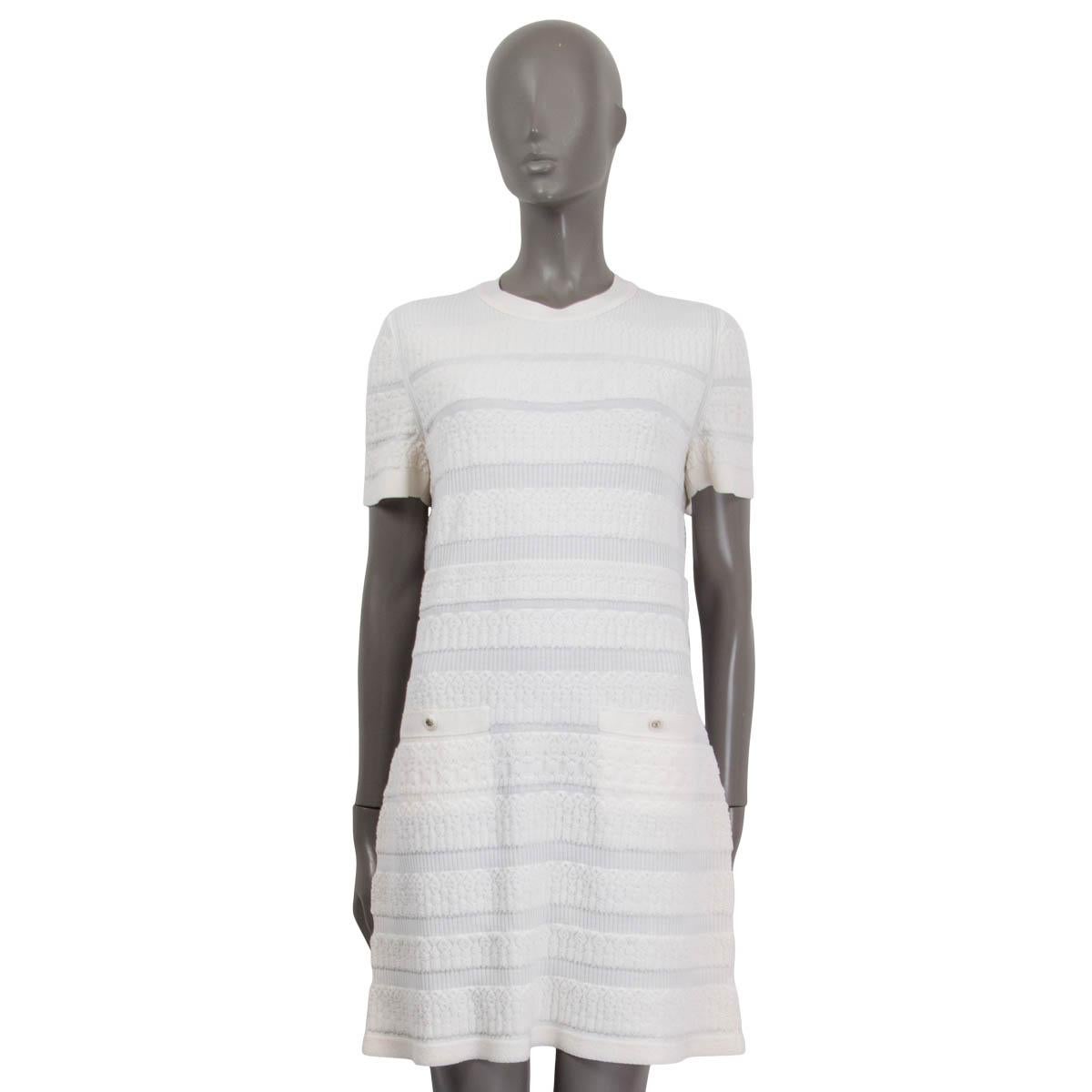 White CHANEL ivory white wool 2019 SHORT SLEEVE KNIT Dress 38 S