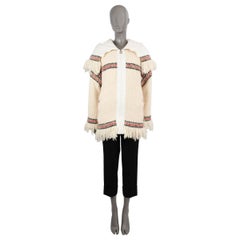 CHANEL ivory wool 2008 08A FRINGED TWEED PUFFER Jacket 36 XS