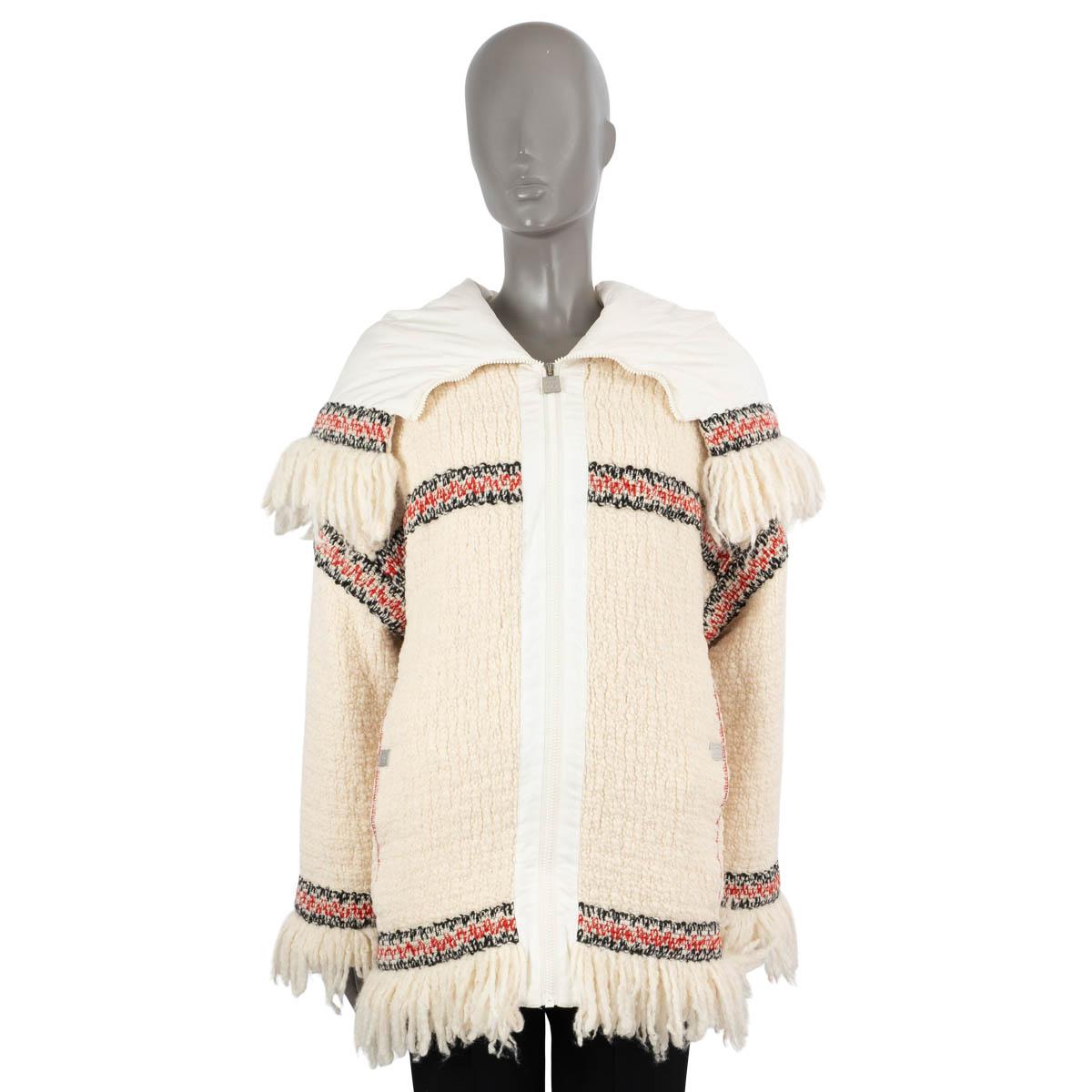 Beige CHANEL ivory wool 2008 08A FRINGED TWEED PUFFER Jacket 36 XS For Sale