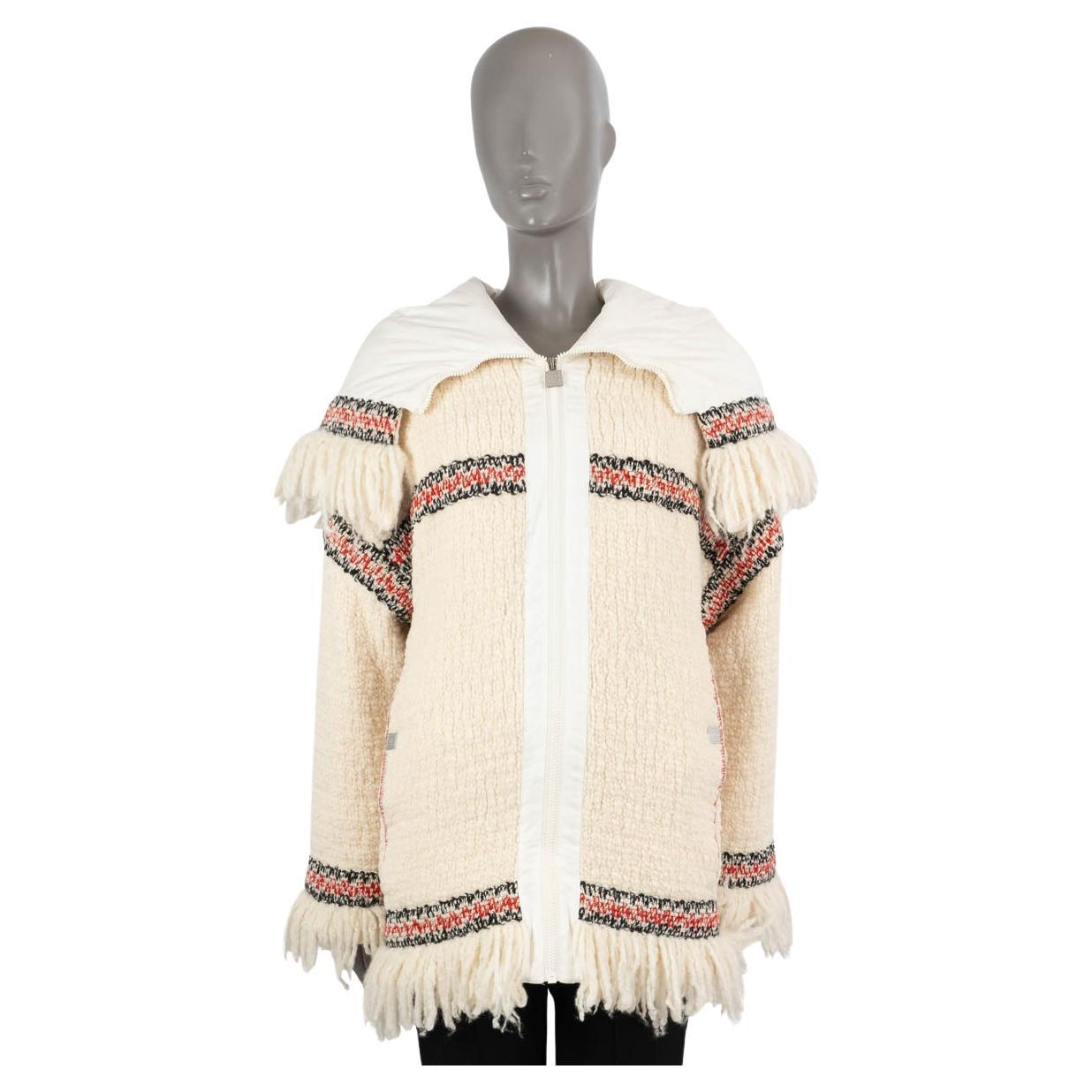 CHANEL ivory wool 2008 08A FRINGED TWEED PUFFER Jacket 36 XS For Sale