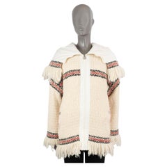 Chanel ivoire laine 2008 08A FRINGED TWEED PUFFER Veste 36 XS