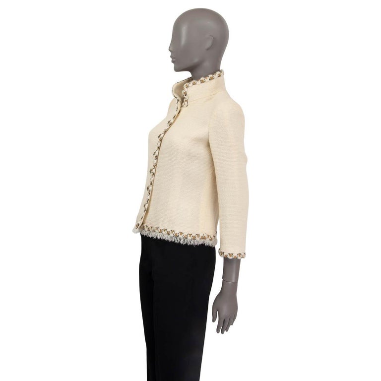 CHANEL ivory wool 2011 BYZANCE EMBELLISHED TWEED Blazer Jacket 36