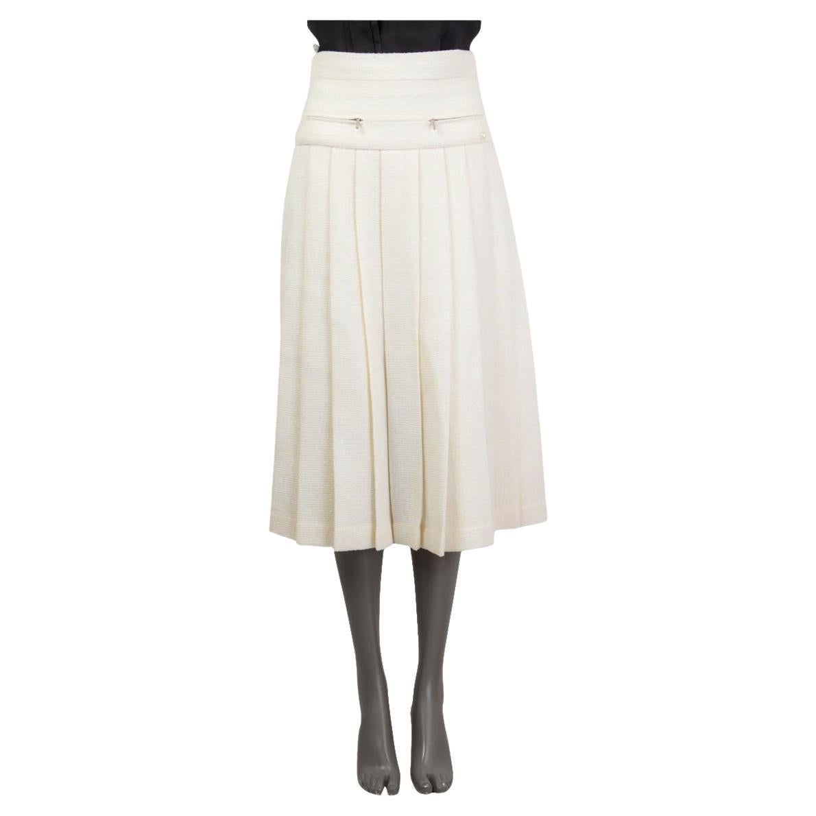 CHANEL ivory wool 2017 PLEATE LUREX HIGH WAISTED MIDI Skirt 36 XS