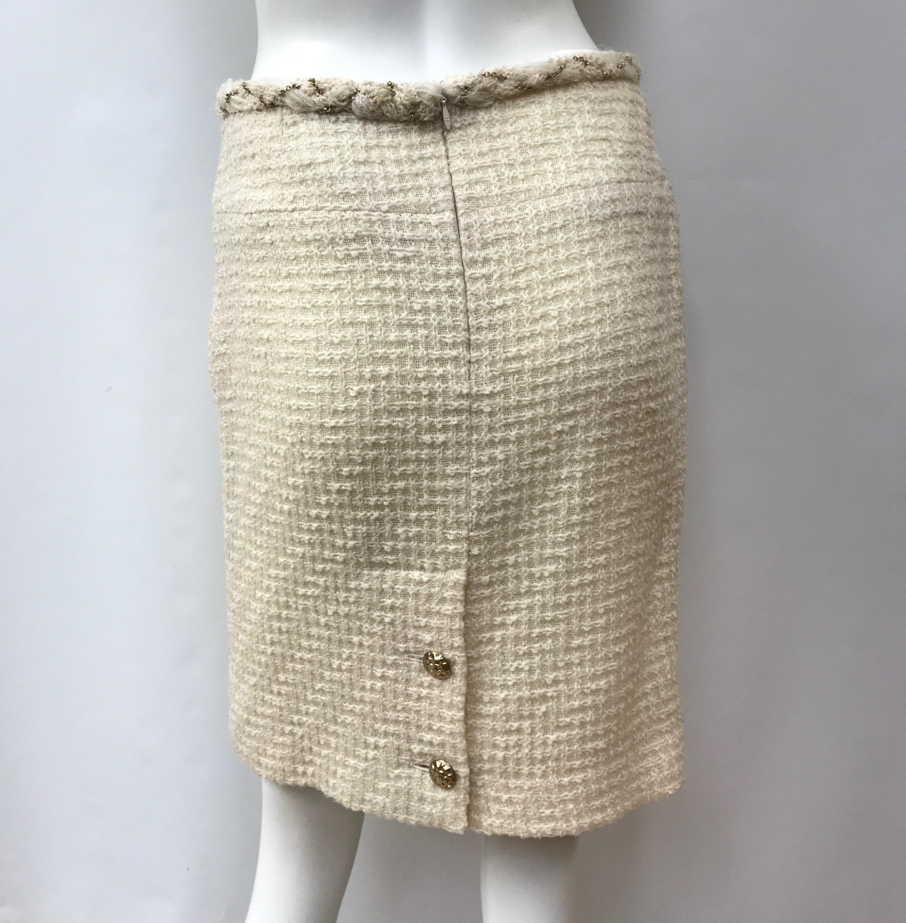 Beige Chanel Ivory Wool Skirt-38