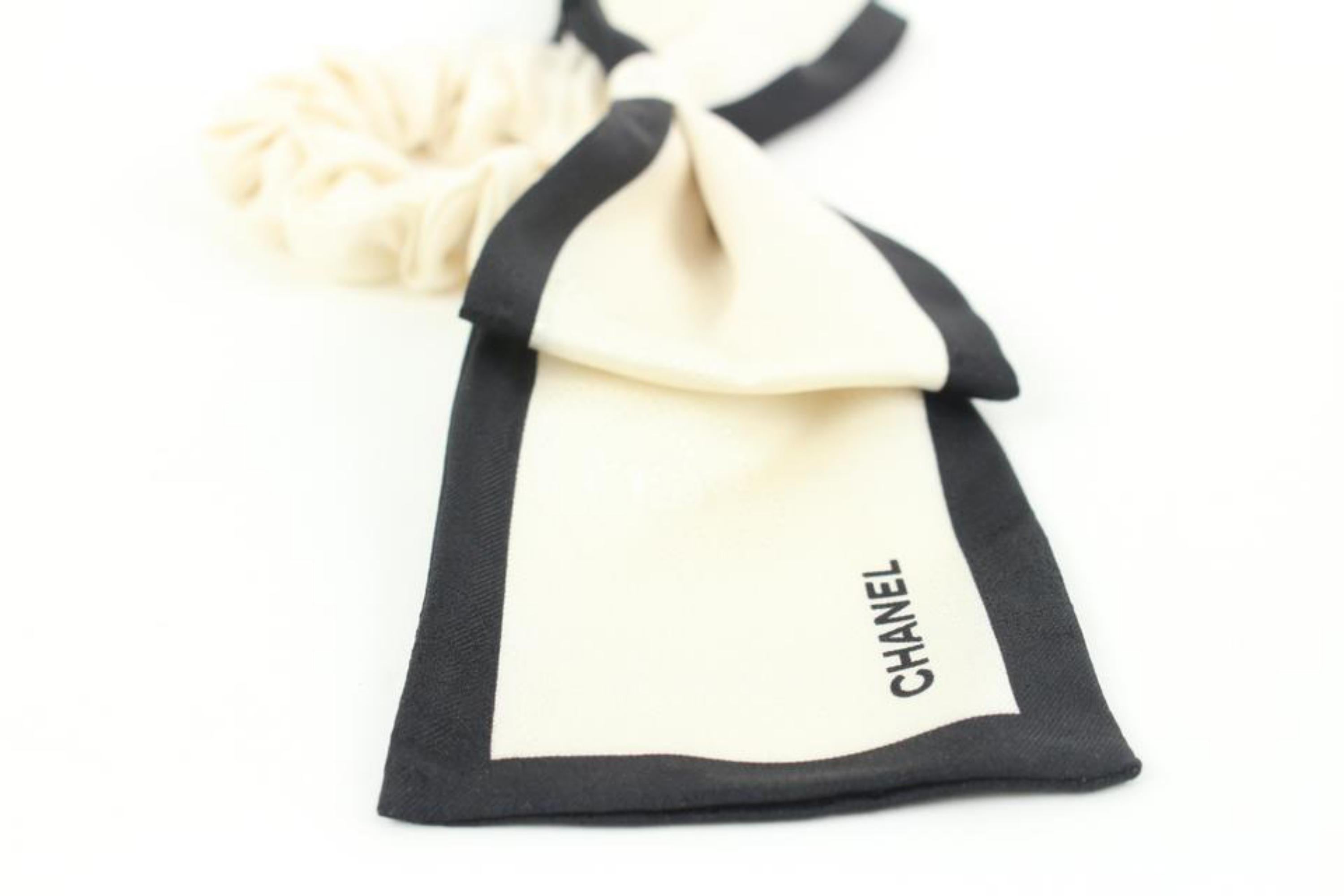 Women's Chanel Ivory x Black Silk Ribbon Hair Tie Scrunchie Barrette 50ck32s