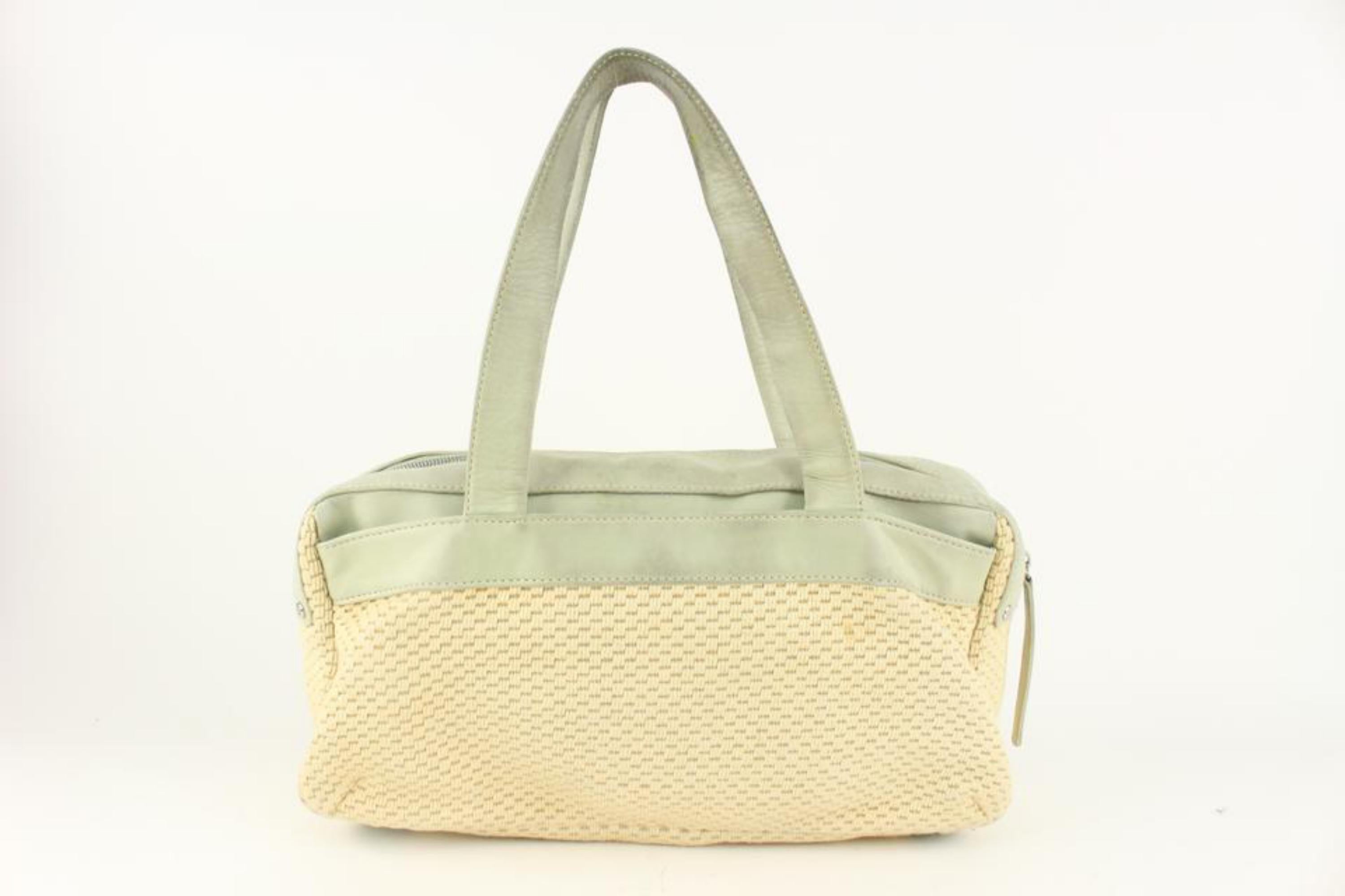 Chanel Ivory x Green Woven Fabric x Leather Boston Shoulder Bag 1115c7 6