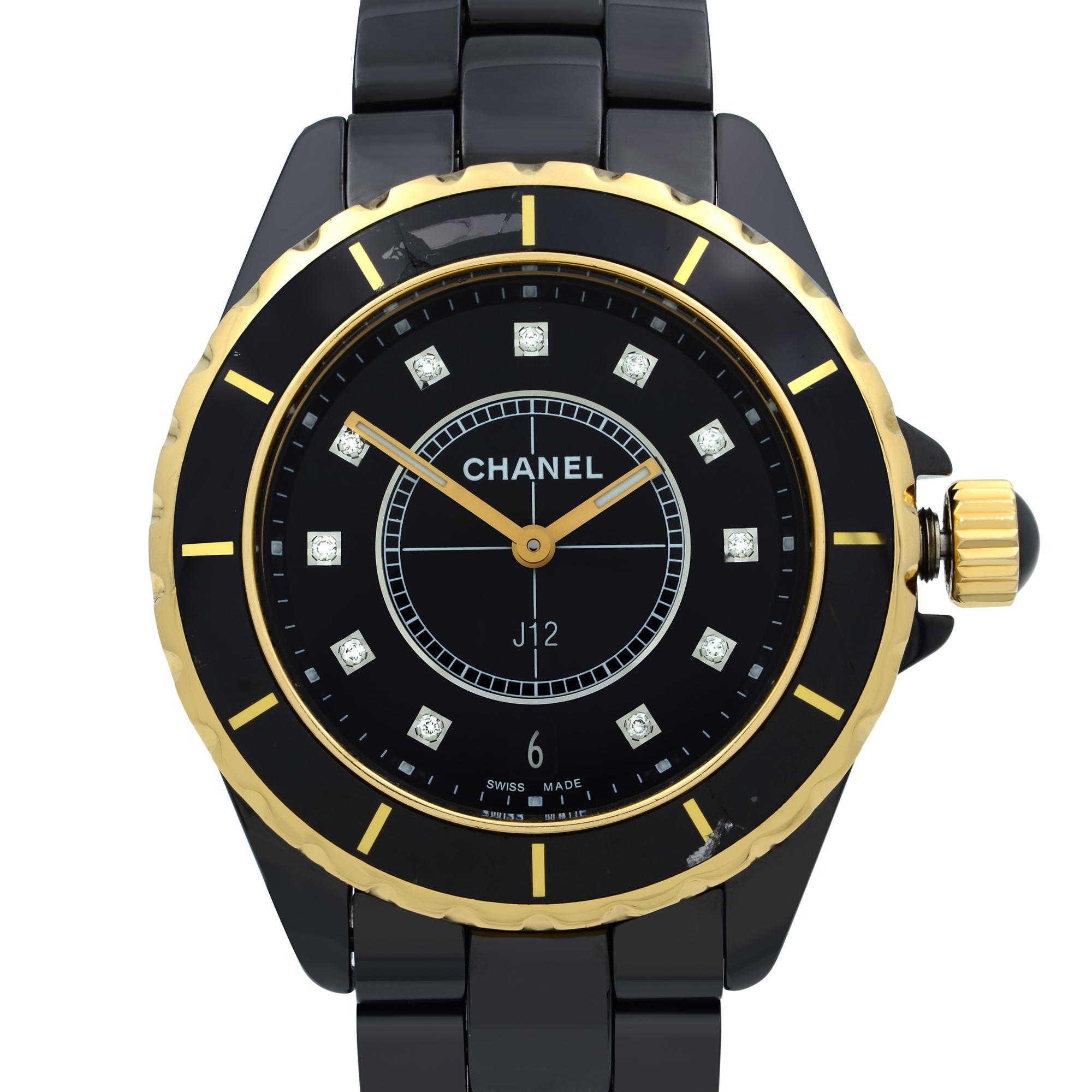 18k Gold Bezel. genuine Diamond Dial. The bezel has minor cracks as visible in pictures. Original Box and Papers are not included comes with a Chronostore presentation box and authenticity card. Covered by a one-year Chronostore