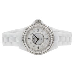 Chanel J12 29mm White Ceramic Diamond Bezel MOP Diamond Dial Quartz Watch H2572