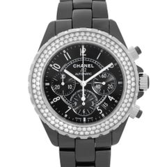 Chanel J12 Black Ceramic Chronograph Diamond Automatic Mens Watch H1009