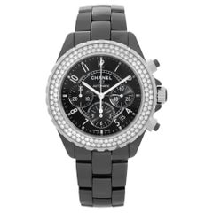 Chanel J12 Montre chronographe automatique pour homme en céramique noire avec diamants H1009