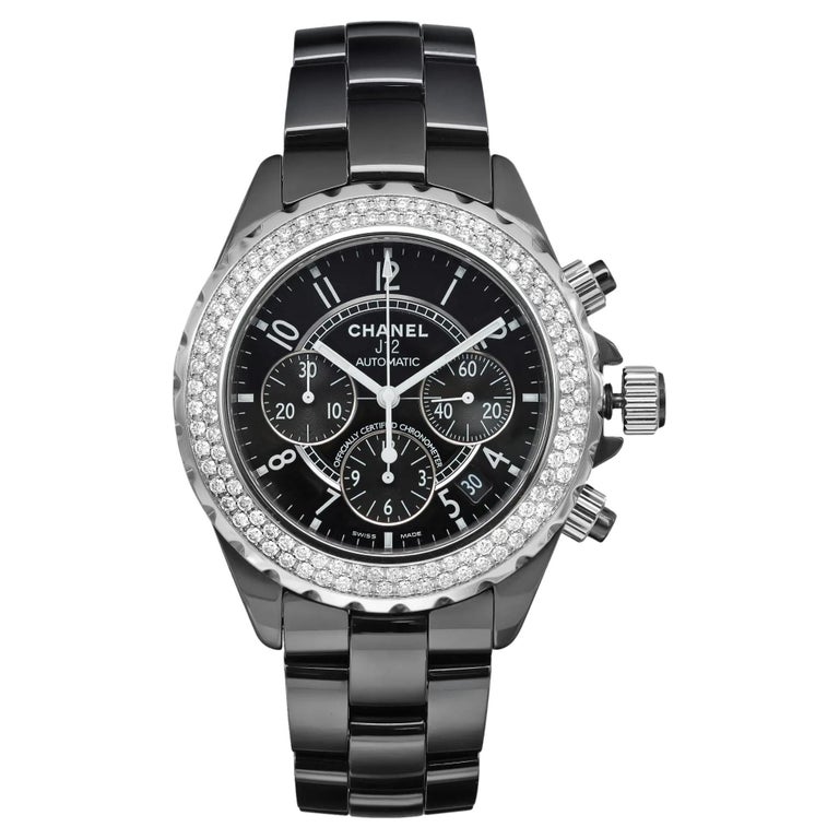 Chanel J12 Black Ceramic Diamond Black Dial Automatic Unisex Watch H1009  For Sale at 1stDibs