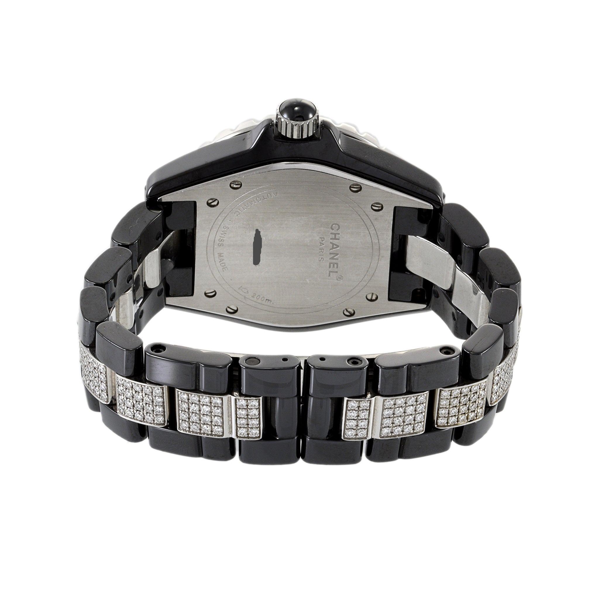 Chanel J12 Automatik-Schwarze Keramik und Diamanten im Zustand „Hervorragend“ im Angebot in New York, NY
