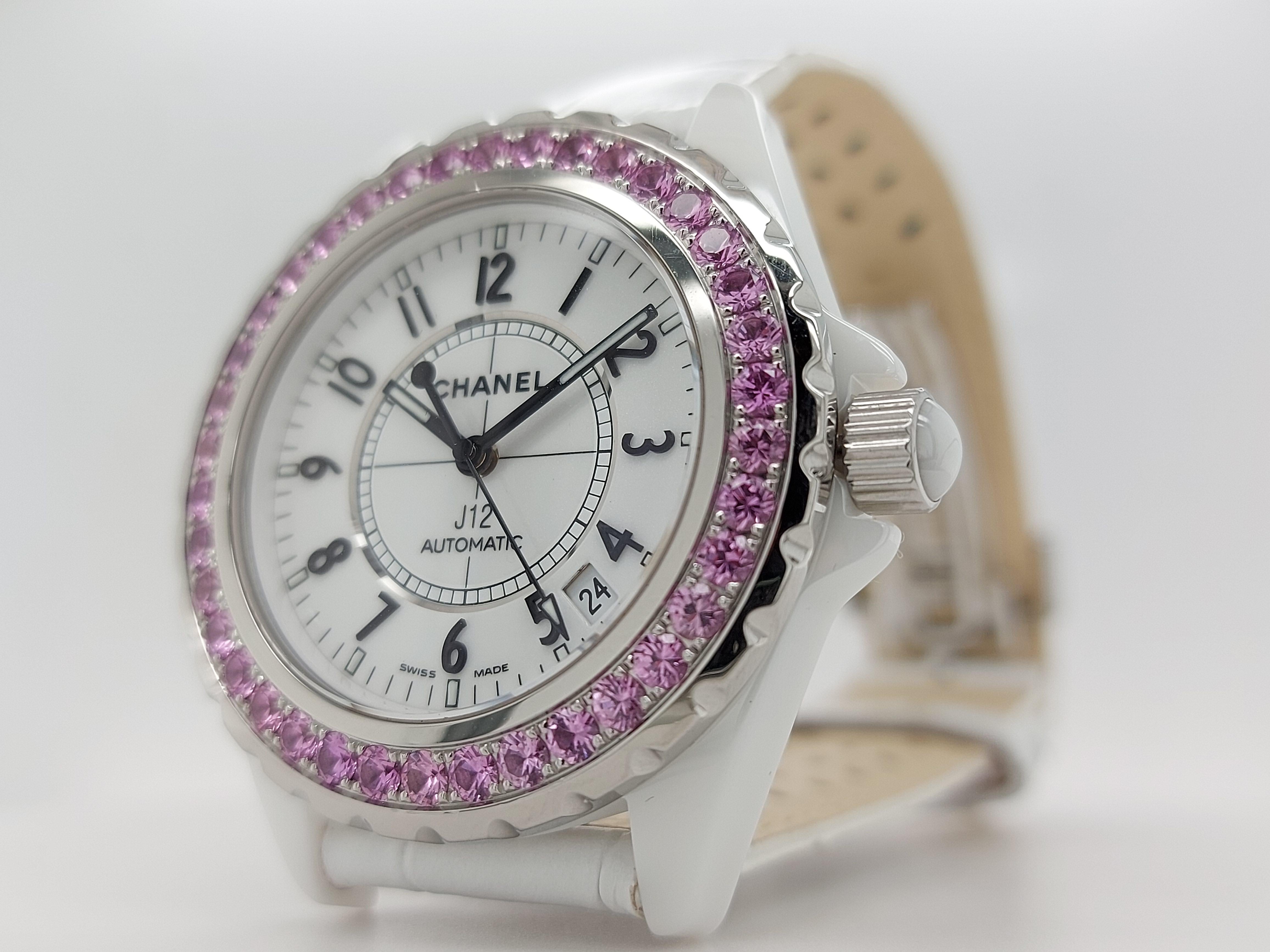 Chanel J12, Automatic, Ceramic Case, with Pink Sapphires In Excellent Condition In Antwerp, BE
