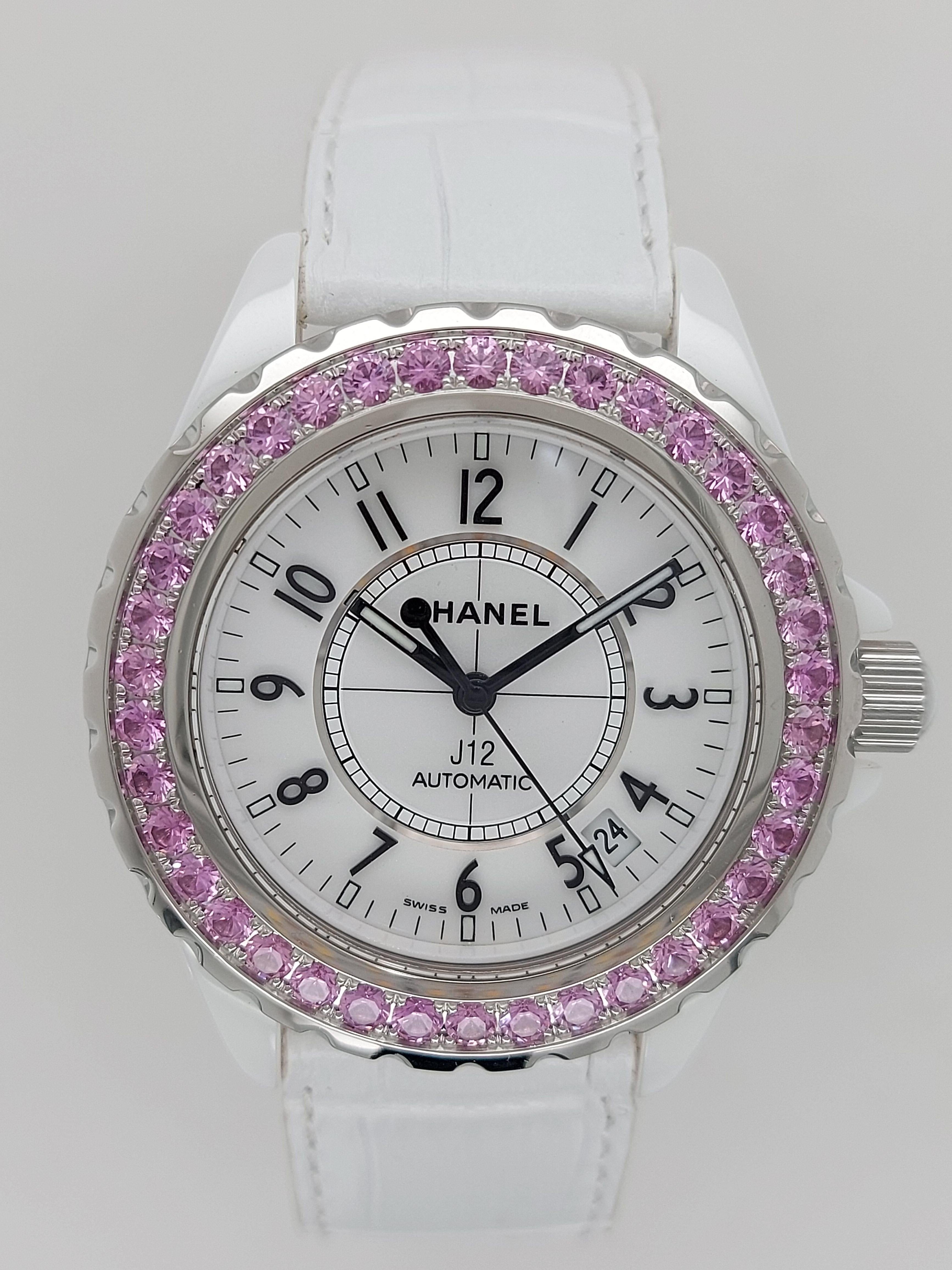 Women's or Men's Chanel J12, Automatic, Ceramic Case, with Pink Sapphires