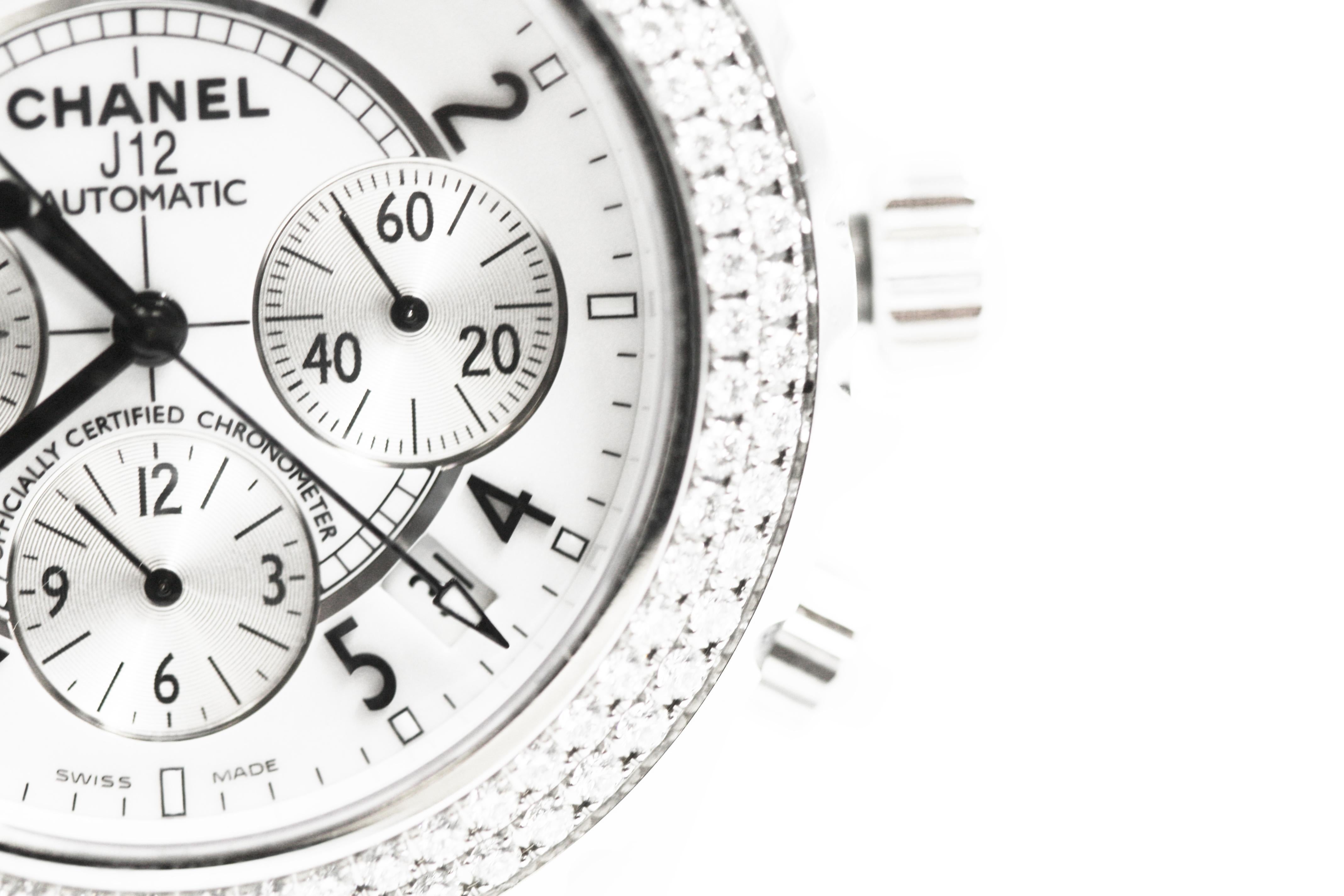Women's Chanel J12 Automatic Chronograph Watch, White Ceramic For Sale