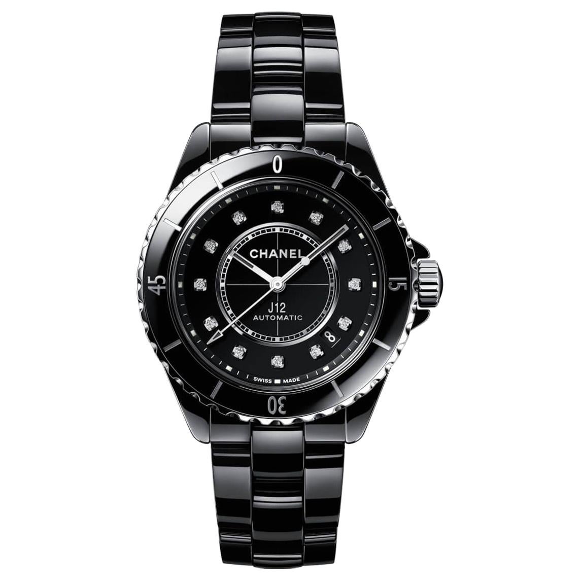 Chanel J12 Automatic Diamond Black Dial Ladies Watch H5702 For Sale