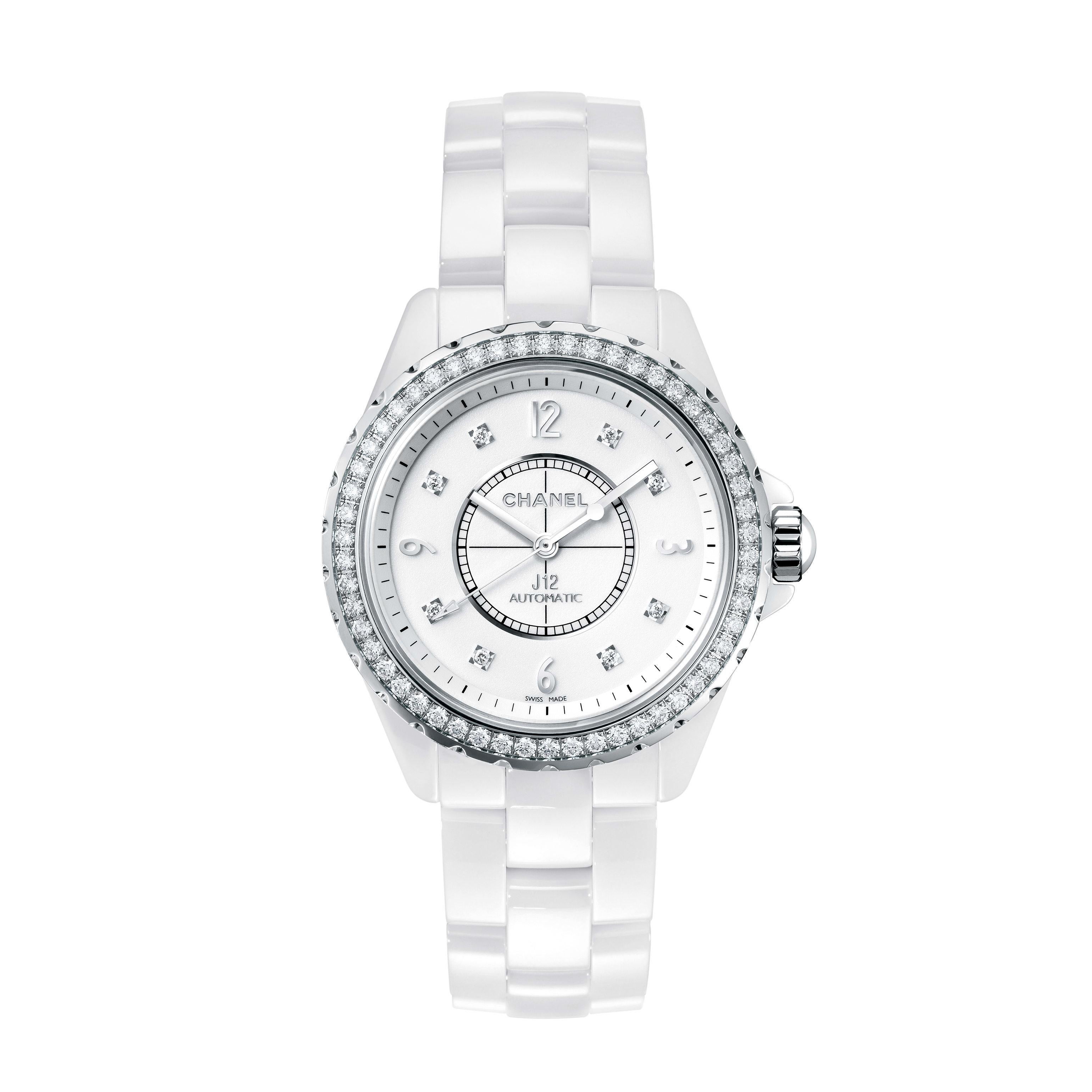 Chanel J12 Automatic Diamond White Ceramic Ladies Watch H3111 at 1stDibs
