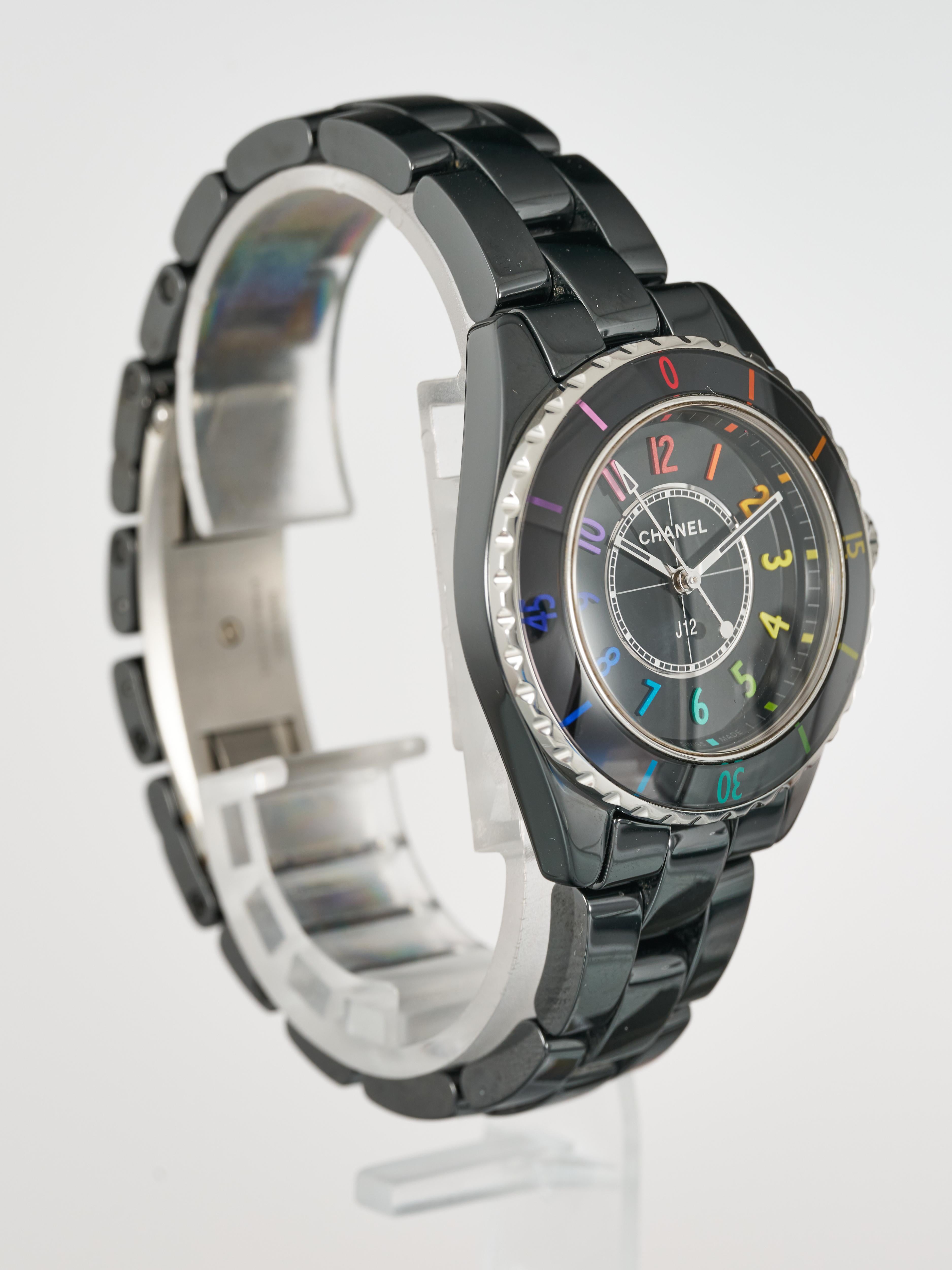 Art déco Chanel J12, 33 mm, Electro H7121, édition limitée, quartz arc-en-ciel en vente