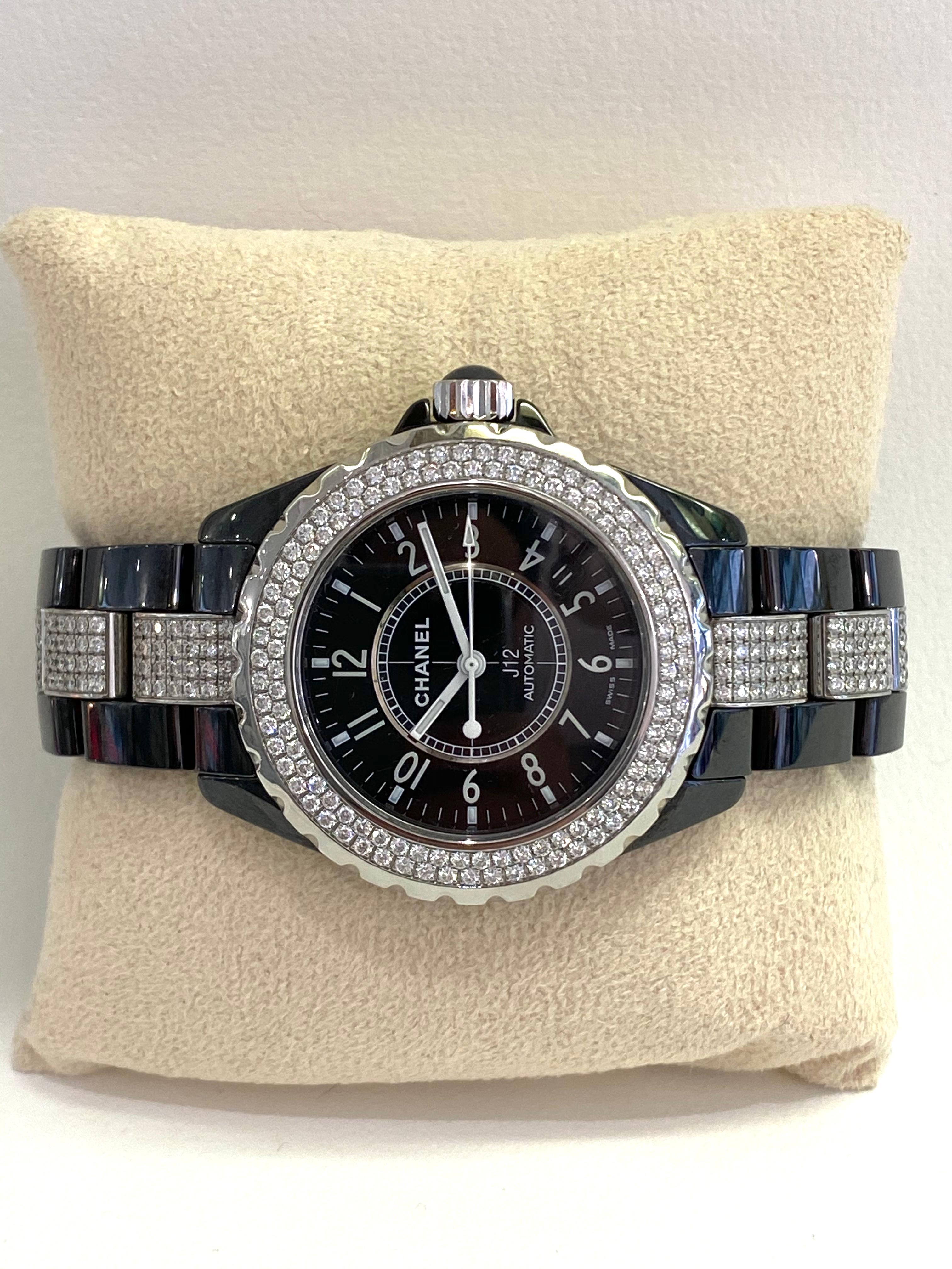 Chanel J12 Black Ceramic Automatic Full Factory Diamond Watch 3