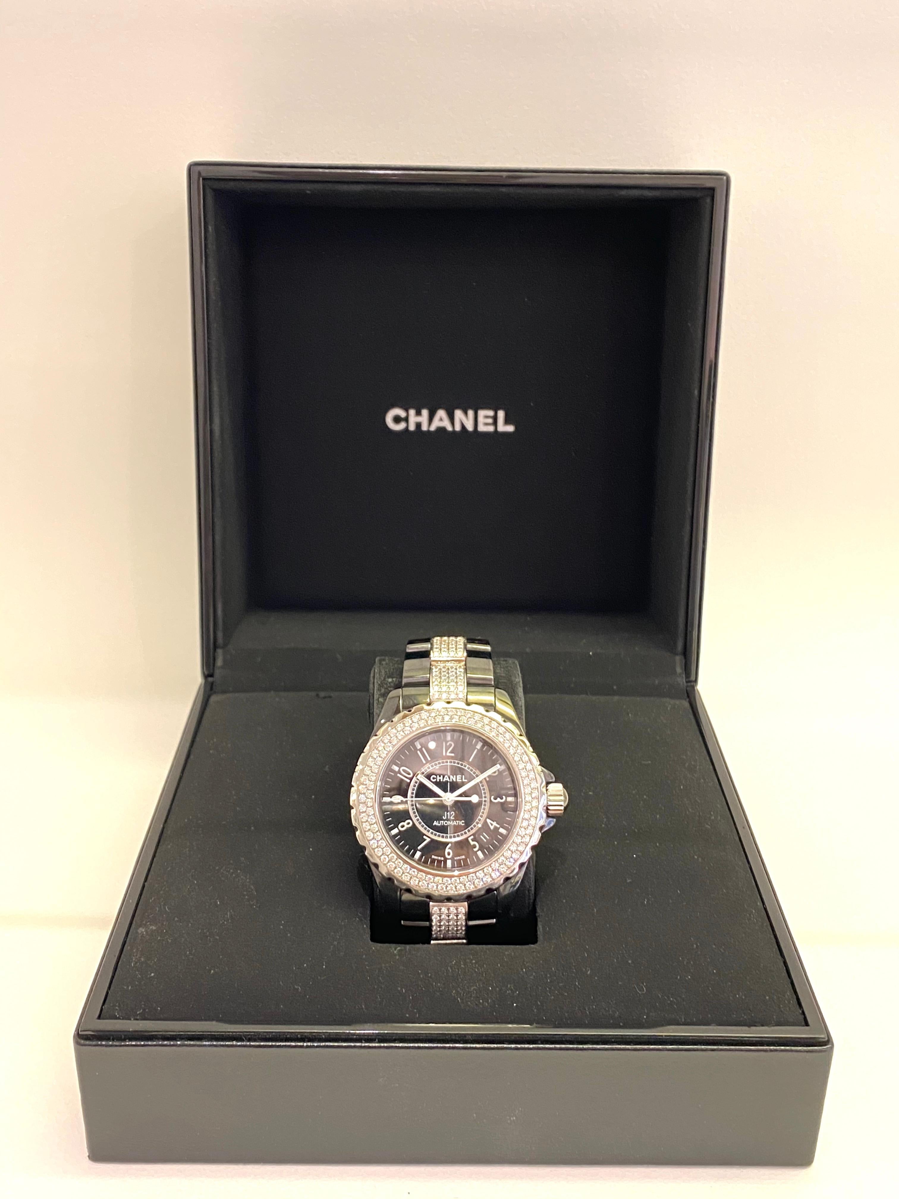 Chanel J12 Black Ceramic Automatic Full Factory Diamond Watch 4