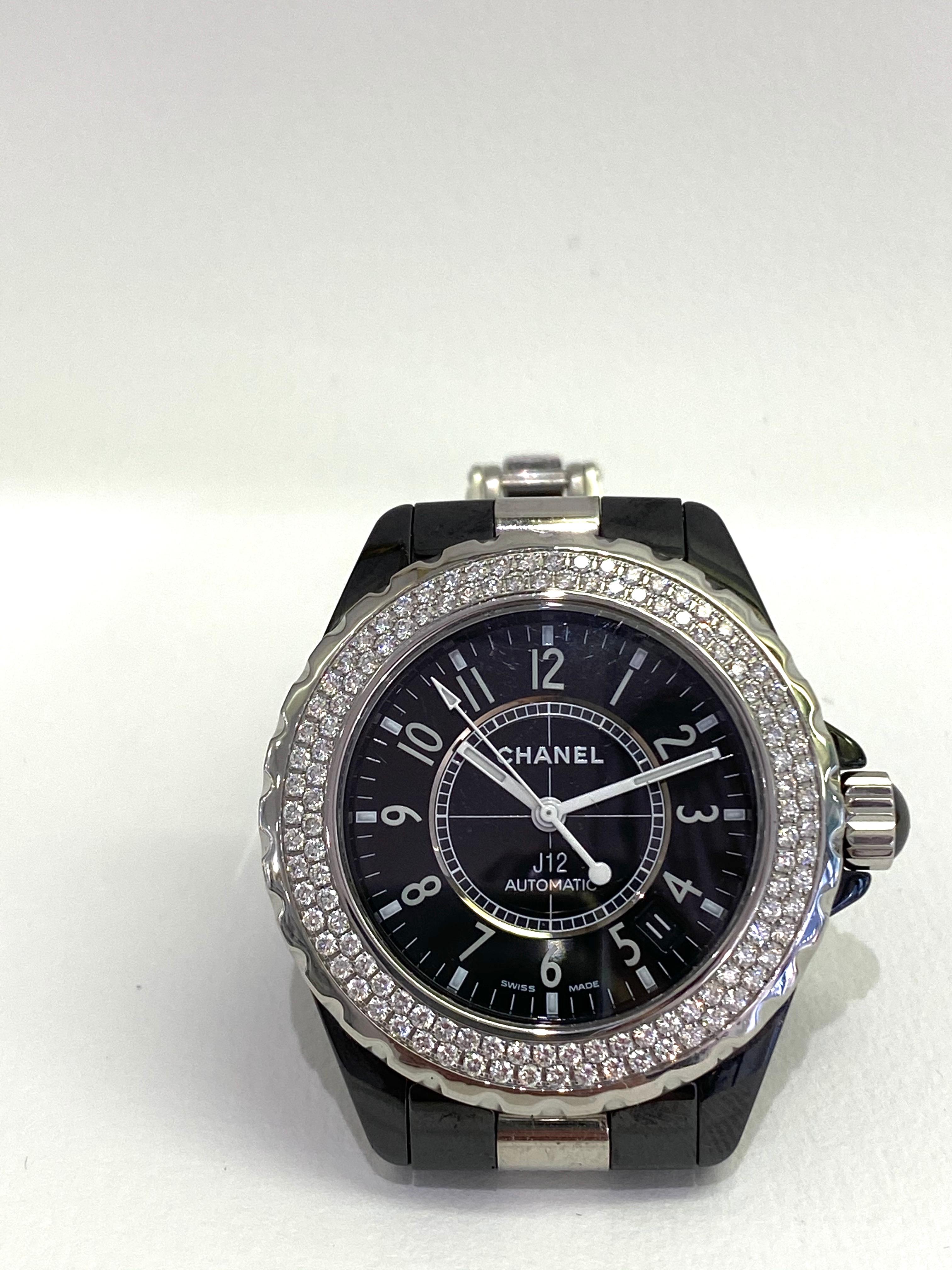 chanel black ceramic watch with diamonds