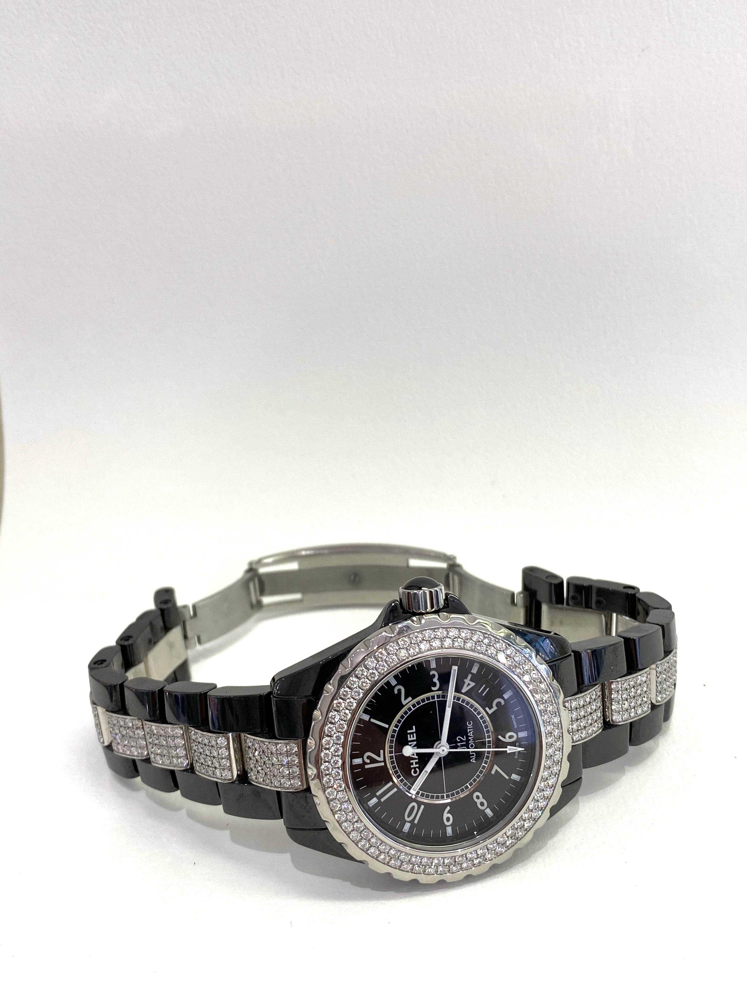 Round Cut Chanel J12 Black Ceramic Automatic Full Factory Diamond Watch