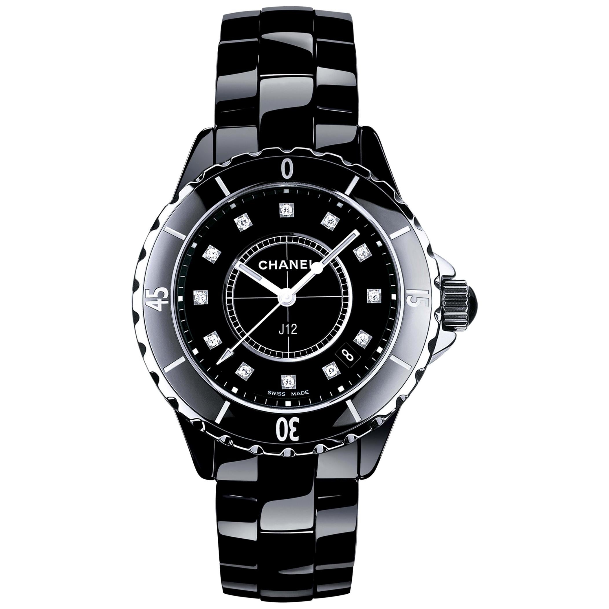 Chanel J12 Black Ceramic and Diamond Ladies Watch H1625