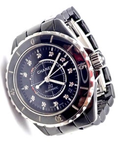 Chanel J12 Black Ceramic Automatic Diamond Watch Ref H1626