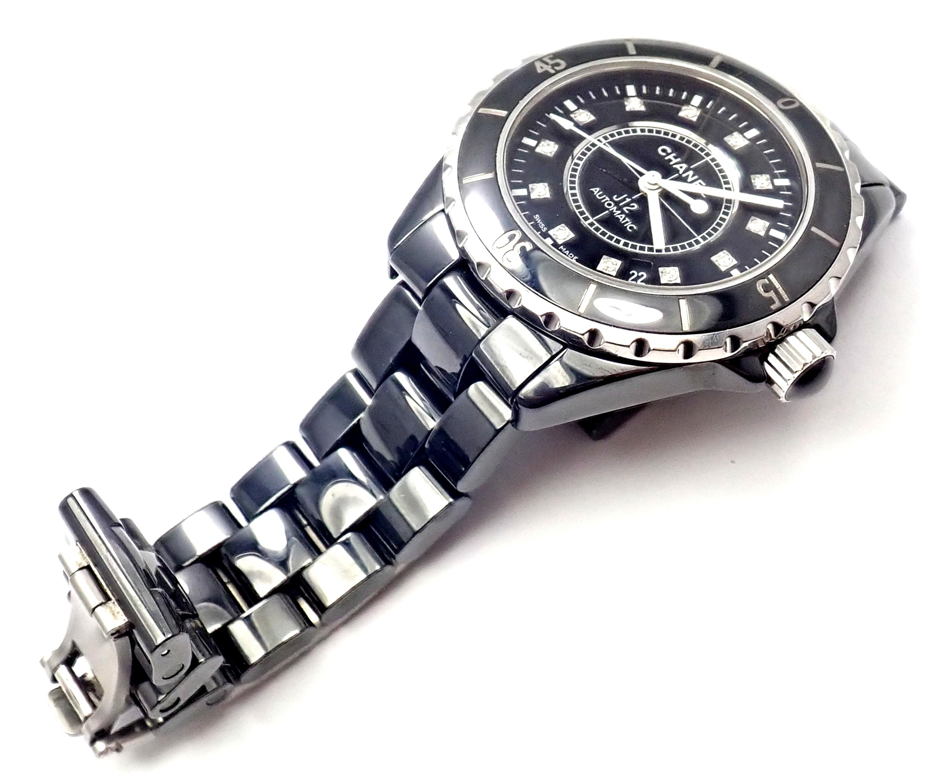 Women's or Men's Chanel J12 Black Ceramic Automatic Diamond Watch Ref H1626