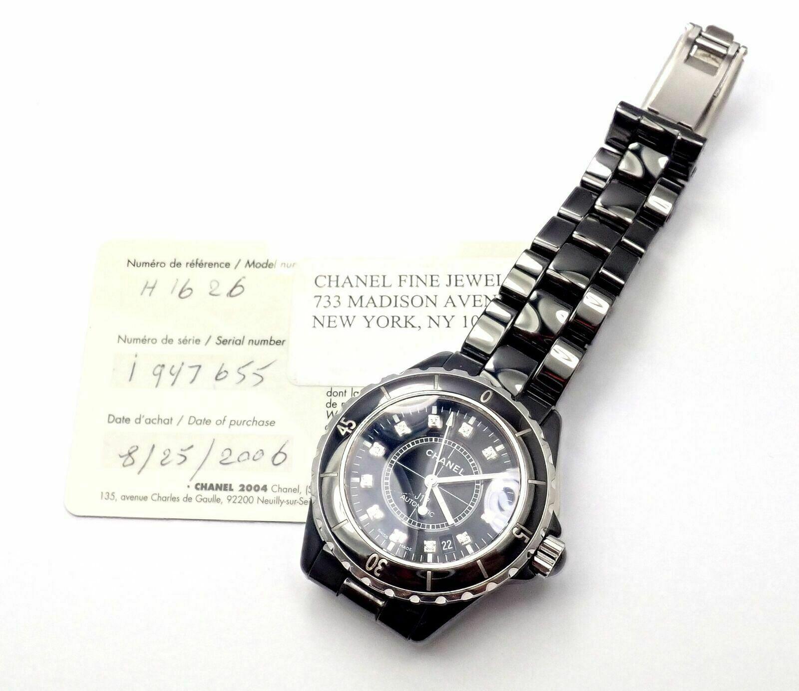 Chanel J12 Black Ceramic Automatic Diamond Watch Ref H1626 1
