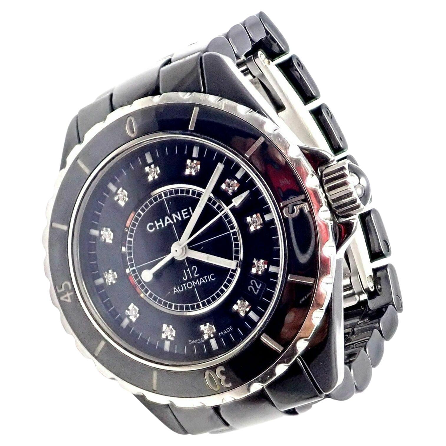 Chanel J12 Black Ceramic Automatic Diamond Watch Ref H1626
