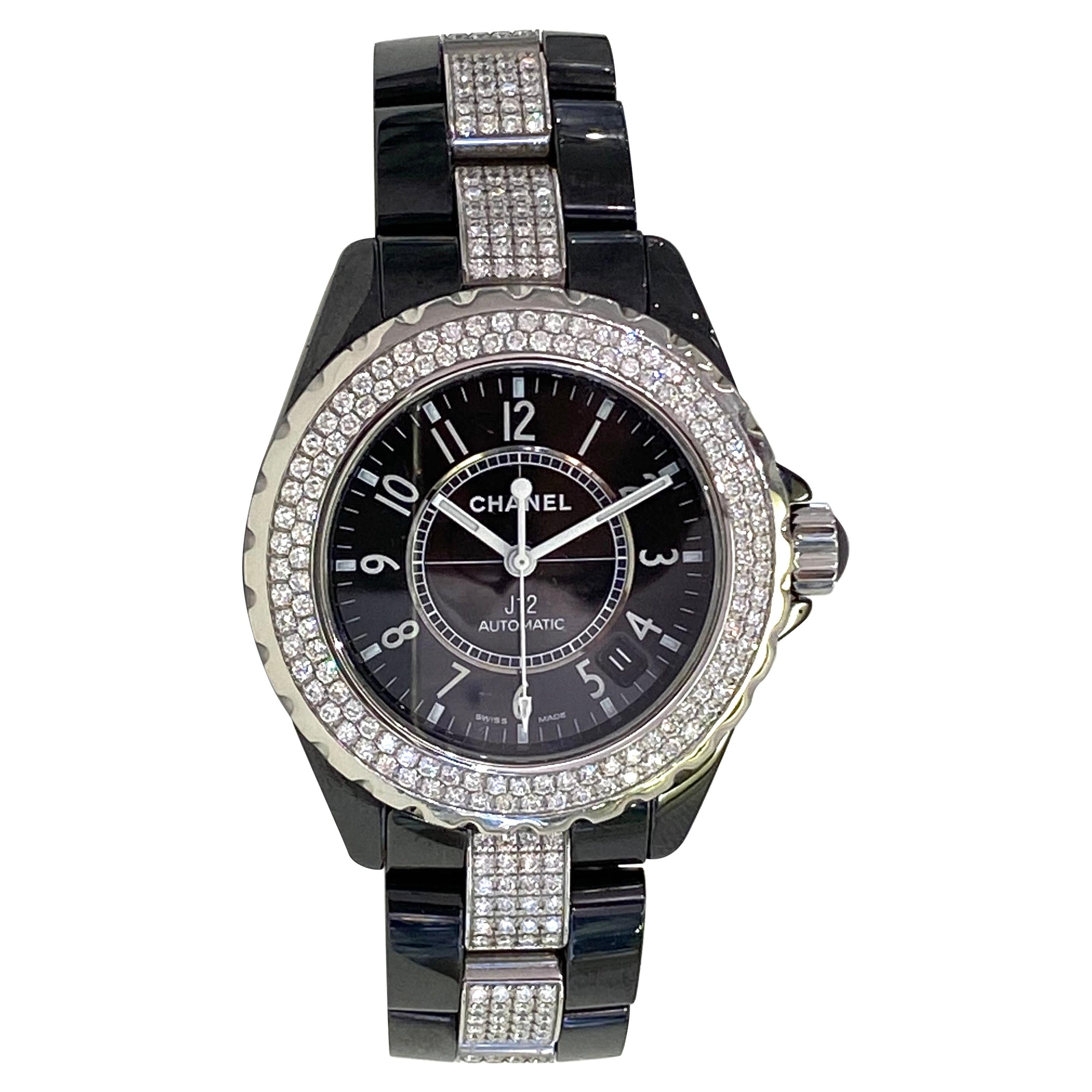 Chanel J12 Black Ceramic Automatic Full Factory Diamond Watch at