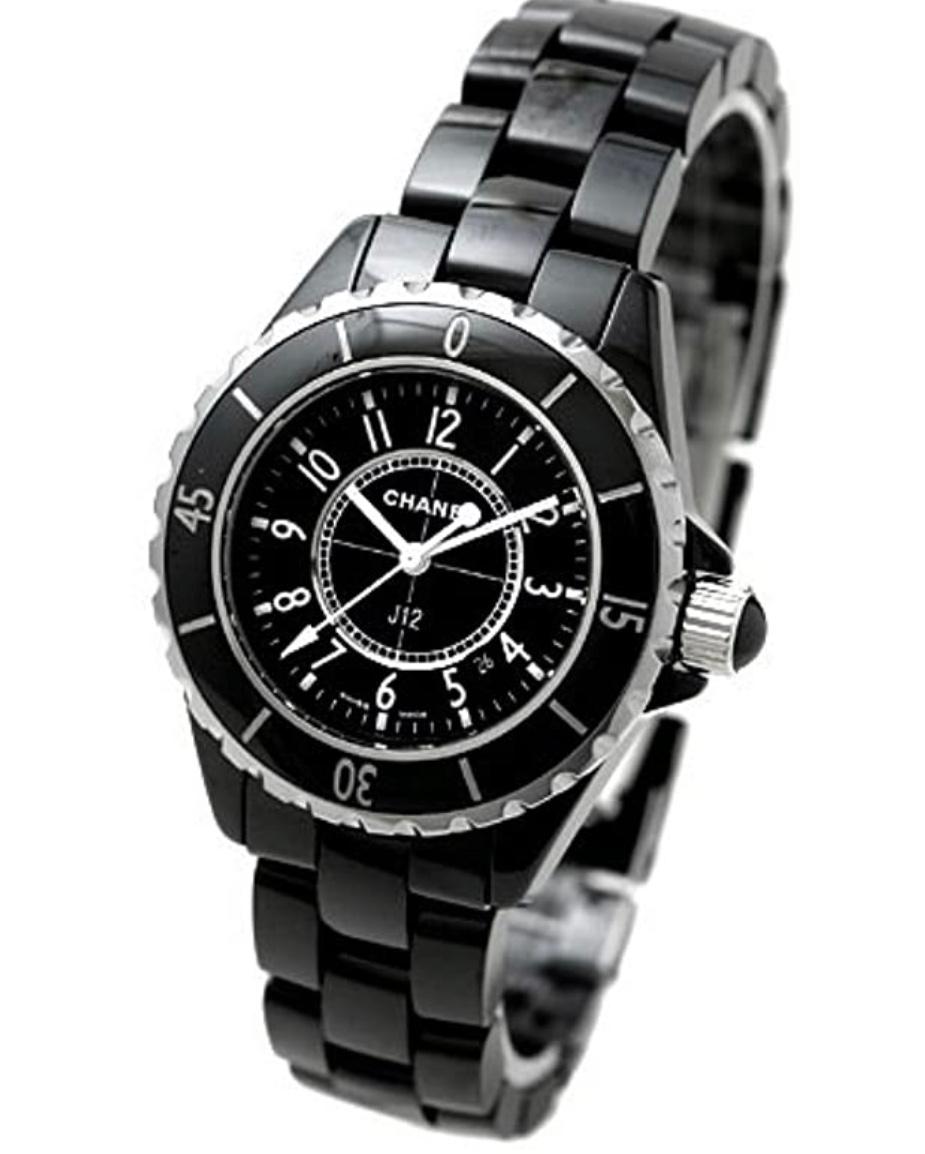 Chanel, Paris, J12 Automatic  200M. 
Black dial enhanced by luminous hands. Black ceramic case with a black ceramic band. Automatic movement. 200 meters / 660 feet water resistance. Uni-directional Rotating bezel. Scratch Resistant Sapphire crystal.