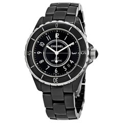 Montre unisexe Chanel J12 en céramique noire avec cadran en céramique noire, automatique, taille moyenne