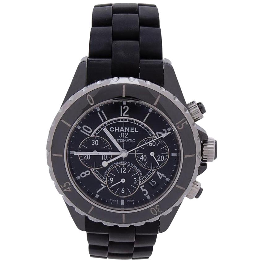 Chanel J12 Black Ceramic Chronograph Black Dial Automatic Womens Watch For Sale