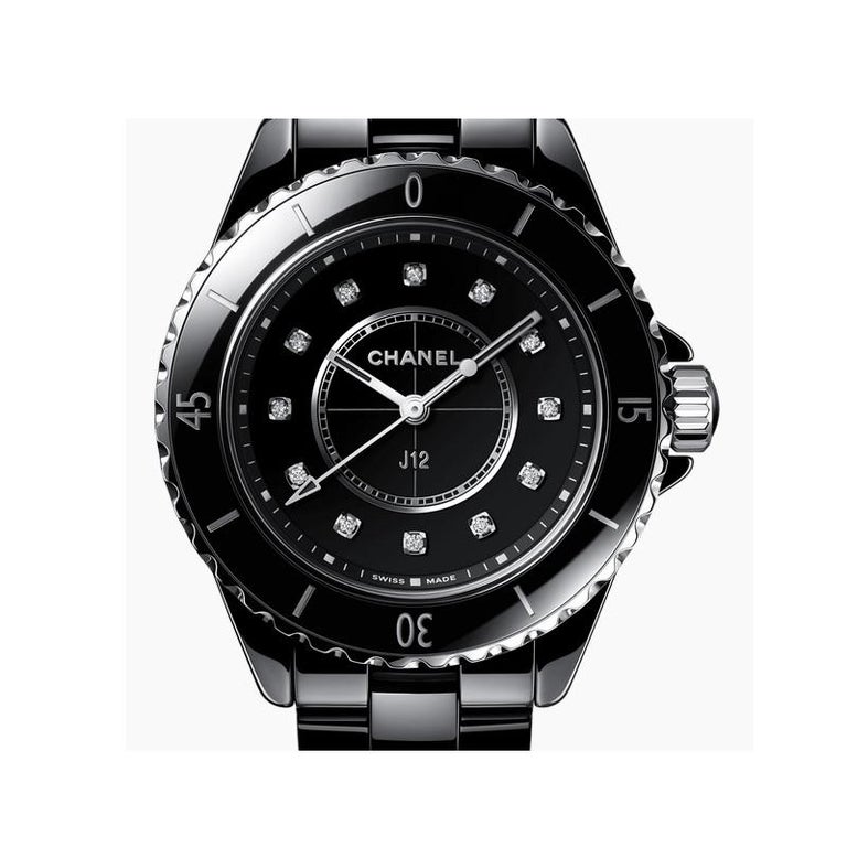Chanel J12 Black Ceramic Diamond Dial Ladies Watch H5701 For Sale at  1stDibs  chanel j12 diamonds black ceramic ladies watch h1625, chanel j12  h1625, chanel j12 black ceramic watch price